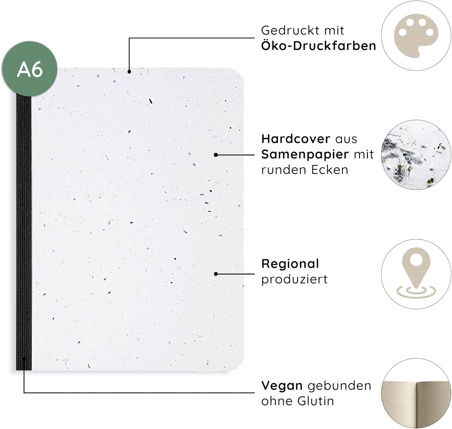 Grass Paper notebooks A6, Seed Book Blanko, 108 Blank Pages, Nature