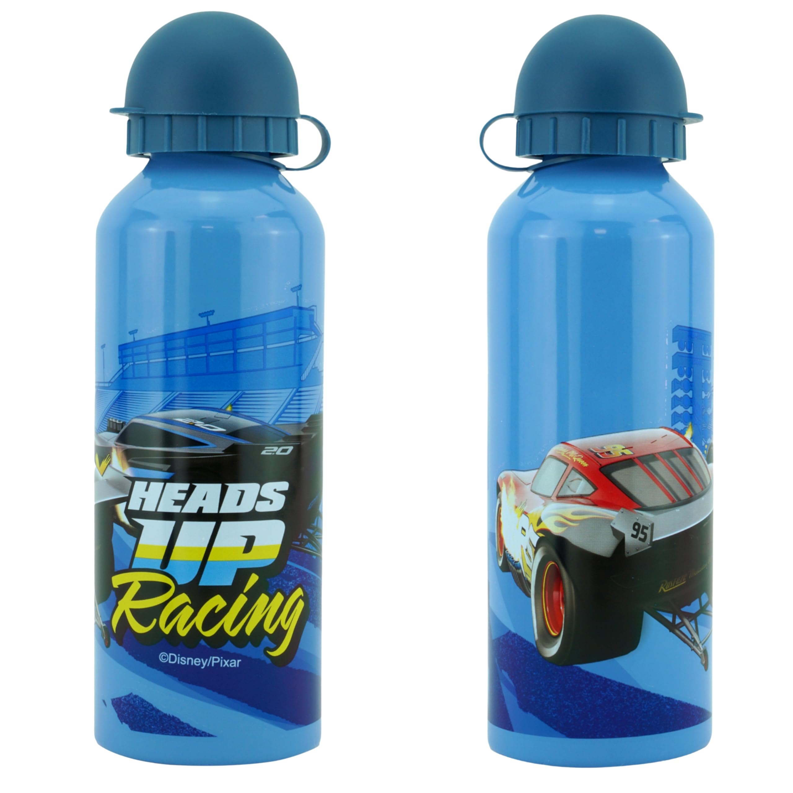 2x Cars Blue Motivational Kids Water Bottles - Aluminum, BPA-Free 500ML, Leakproof & Lightweight for School, Gym, Yoga & Outdoor Adventures | Eco-Friendly, 3+ Years