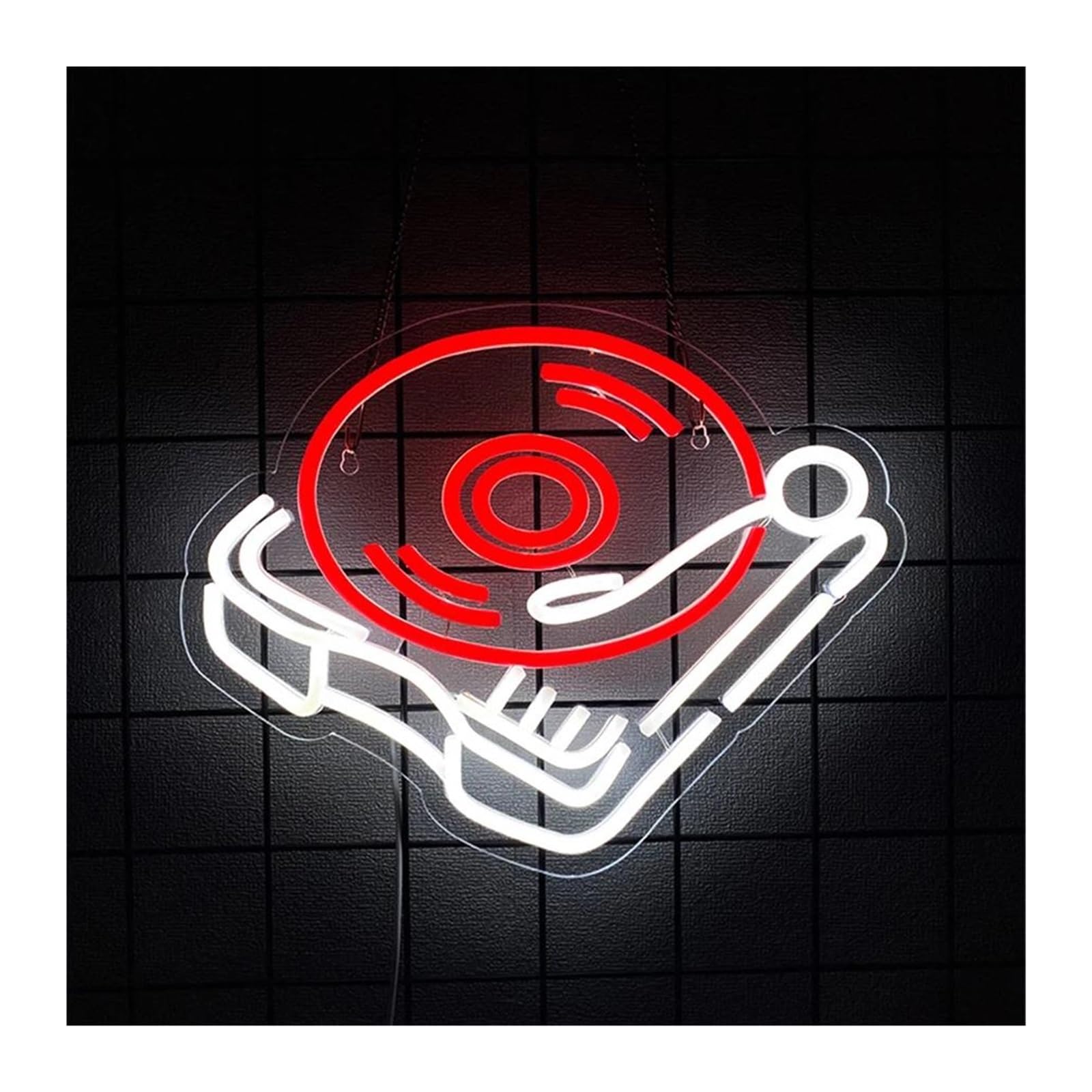 Lemst One Color Signs Lamp Neon Lamp Of Vinyl Records, Red Record Sign, Business Sign Of Music Studio, Art Decoration Of Recording Shop 27.8Cmх30cm