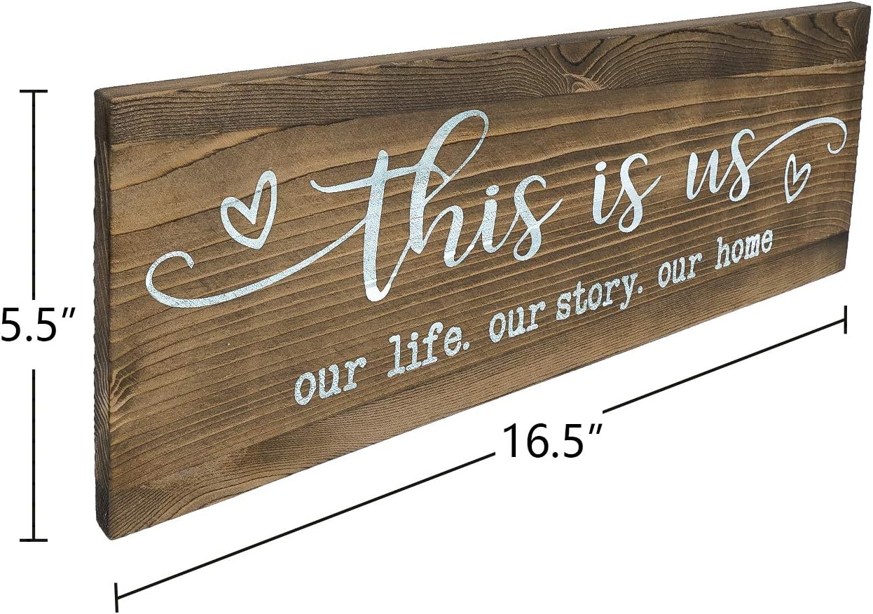 CHICVITA Rustic Wall Mounted Wood Sign, This is Us Painted Farmhouse Wall Decoration for Living Room Bedroom Entryway Kitchen, 16.5" x 5.5" - Brown