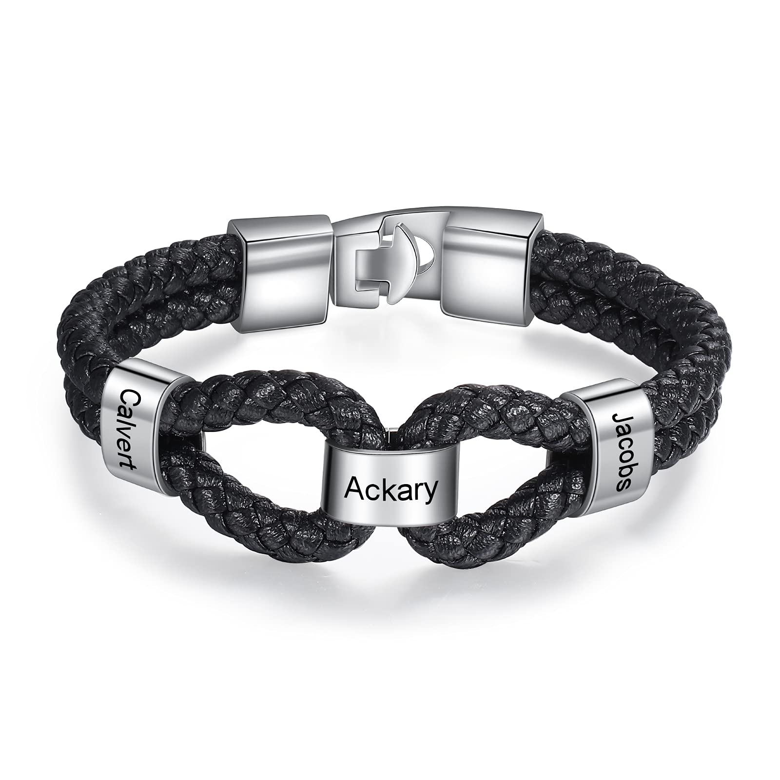 lorajewel Pulsera De Cuero Hombre Personalizada Con 1-7 Nombre Grabado Padre e Hijo Novio Regalo Para Navidad Cumpleaños Dia Del Padre