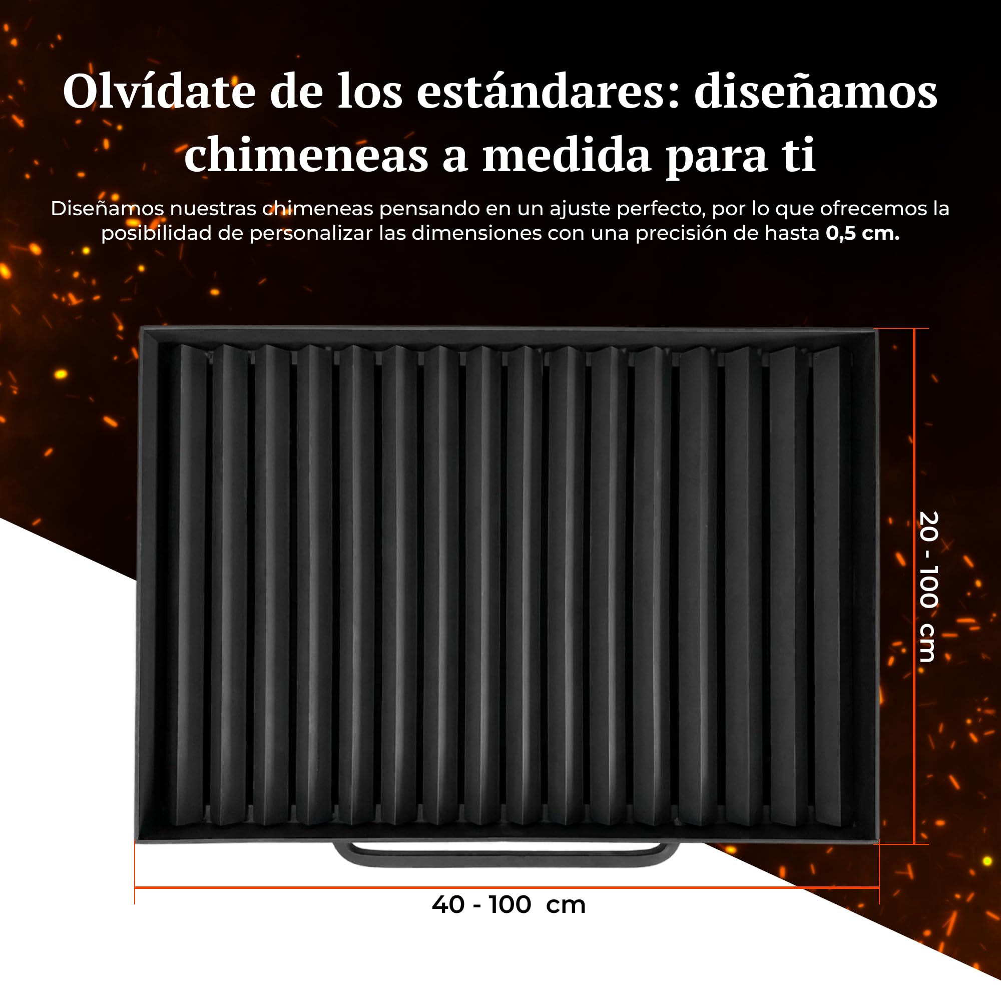 PDG | Brasero/Parrilla de leña a Medida con cajón de Cenizas | Parrilla para Chimenea, Barbacoa y Cocina Exterior | Estructura de Acero | Rejilla Acanalada | Insertable o Independiente