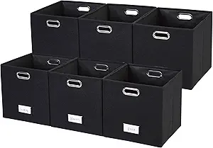 DECOMOMO Felt Storage Basket 13x15x13 Storage Cube Bins with Label Holder, Fabric Storage Cubes for Shelves Closet Toys Clothes Nursery (Kallax / 4pcs, Black)