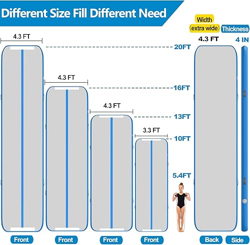 Miniatura 5 de Colchoneta inflable de gimnasia de 131620 pies, 4.3 pies de ancho de 4 pulgadas de grosor, pistas de gimnasia con bomba de aire eléctrica para uso