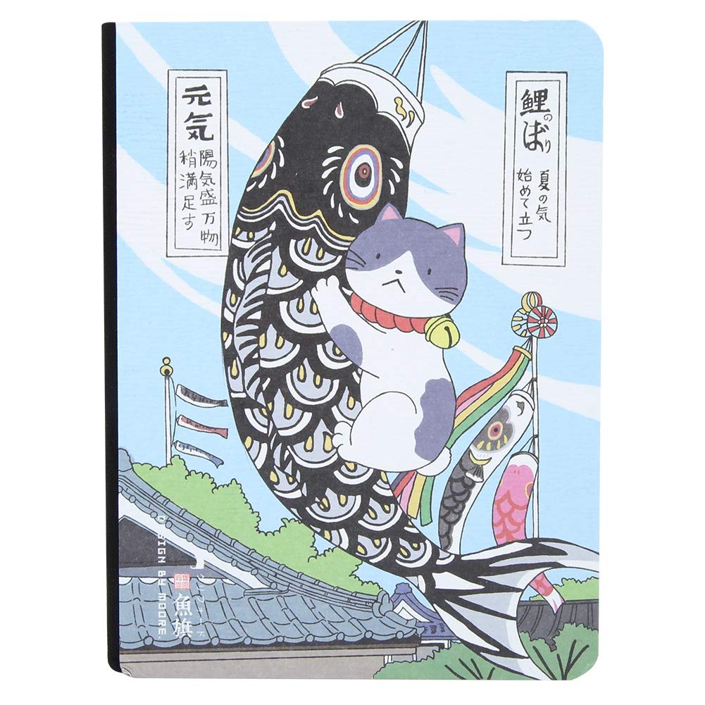 Composition Notebook, College School Notebooks Subject Daily Journal Notebook, Japanese Cartoons Printed Cover, Thick Paper, 5.7''*4.1'', 224 Sheets(Fishing)