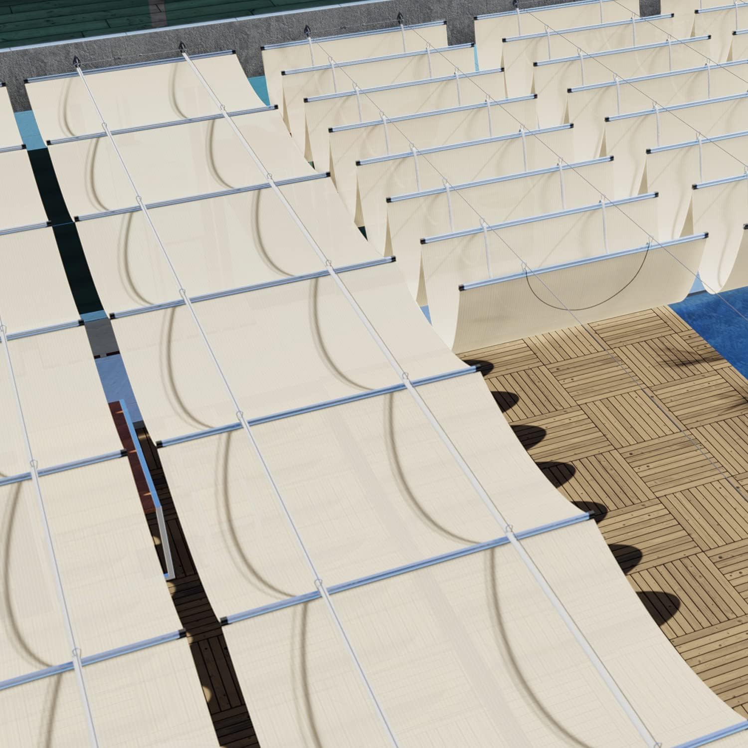 SHINPORT 3'Wx12'L Pergola Shade Cover Retractable Shade Awning Slide Flexible Canopy Hang Down U Shape Wave Shade Cover for Garden Patio Deck Porch, Beige