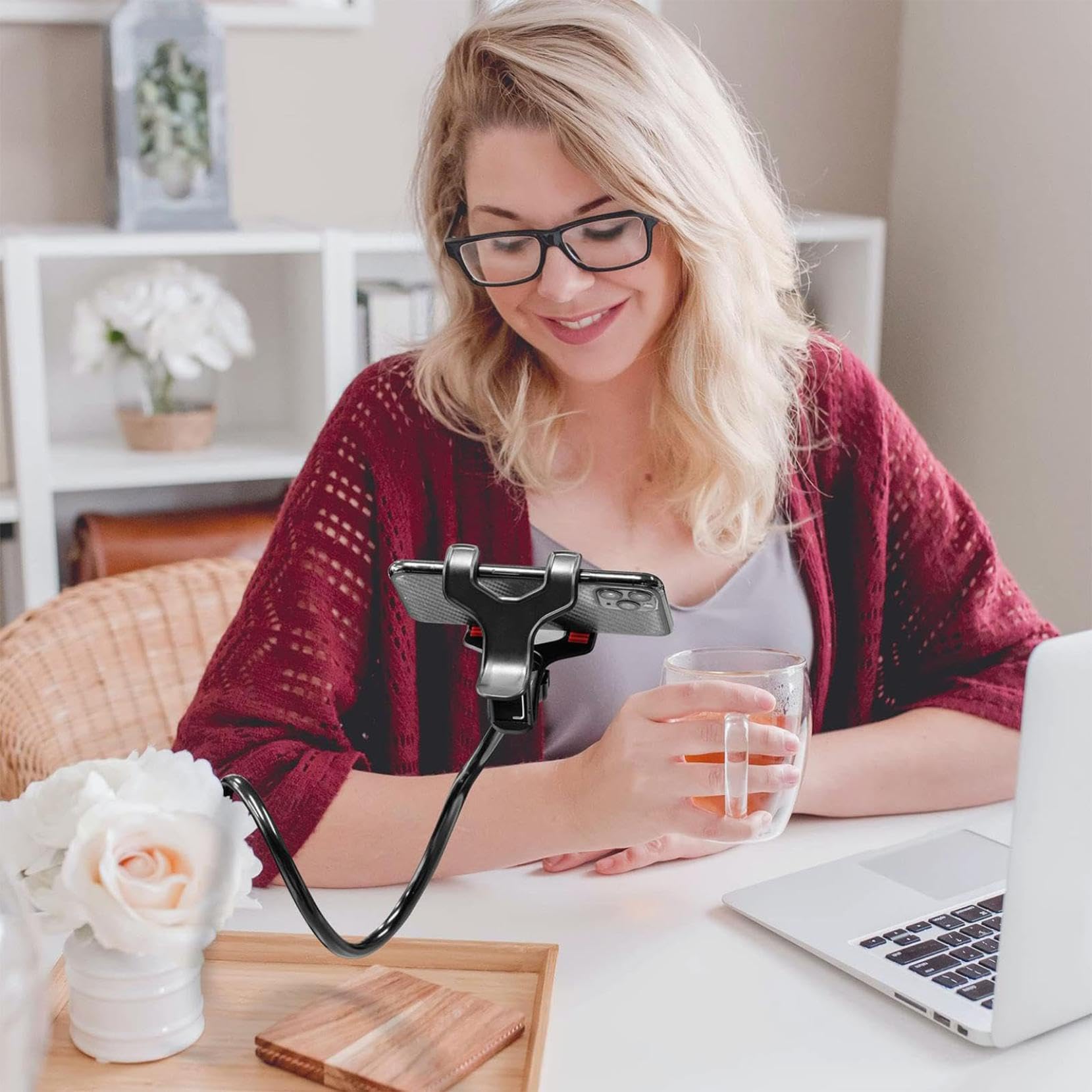 Handy Halter Schwanenhals, Universal Handyhalterung aus Eisen 360 Rotation Mit Clip, Flexible Lang Arm Einstellbar, Lazy Handy Halter Ständer für Smartphone für Bett, Schreibtisch, Auto (Schwarz)