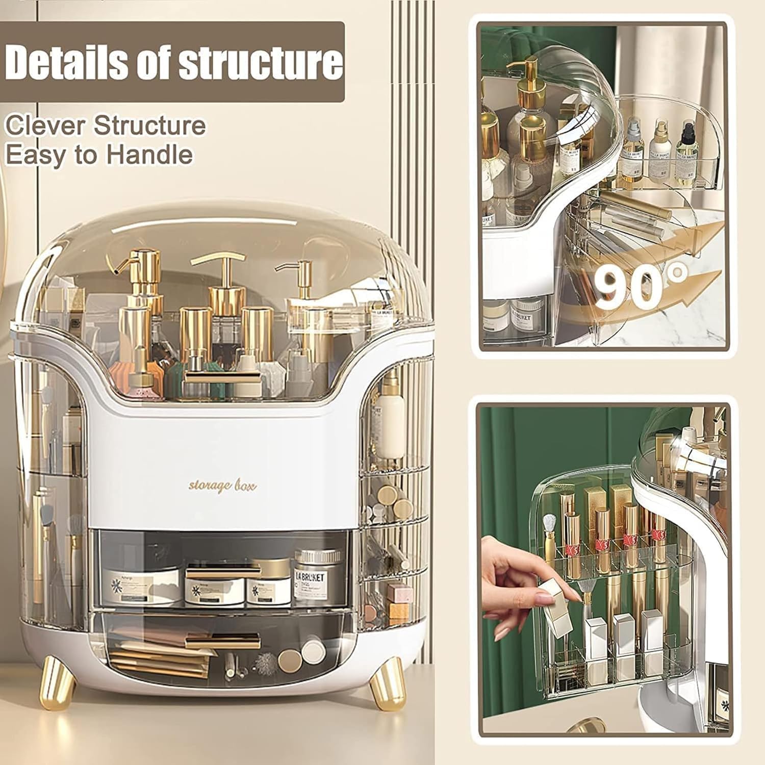 R Runilex Makeup Organizer Storage Box for Vanity Countertop Cosmetics, Skincare and Beauty Case with Clear Aclyric Lid Display for Easy Visibility and Drawers for Bathroom, Bedroom or Dresser 3