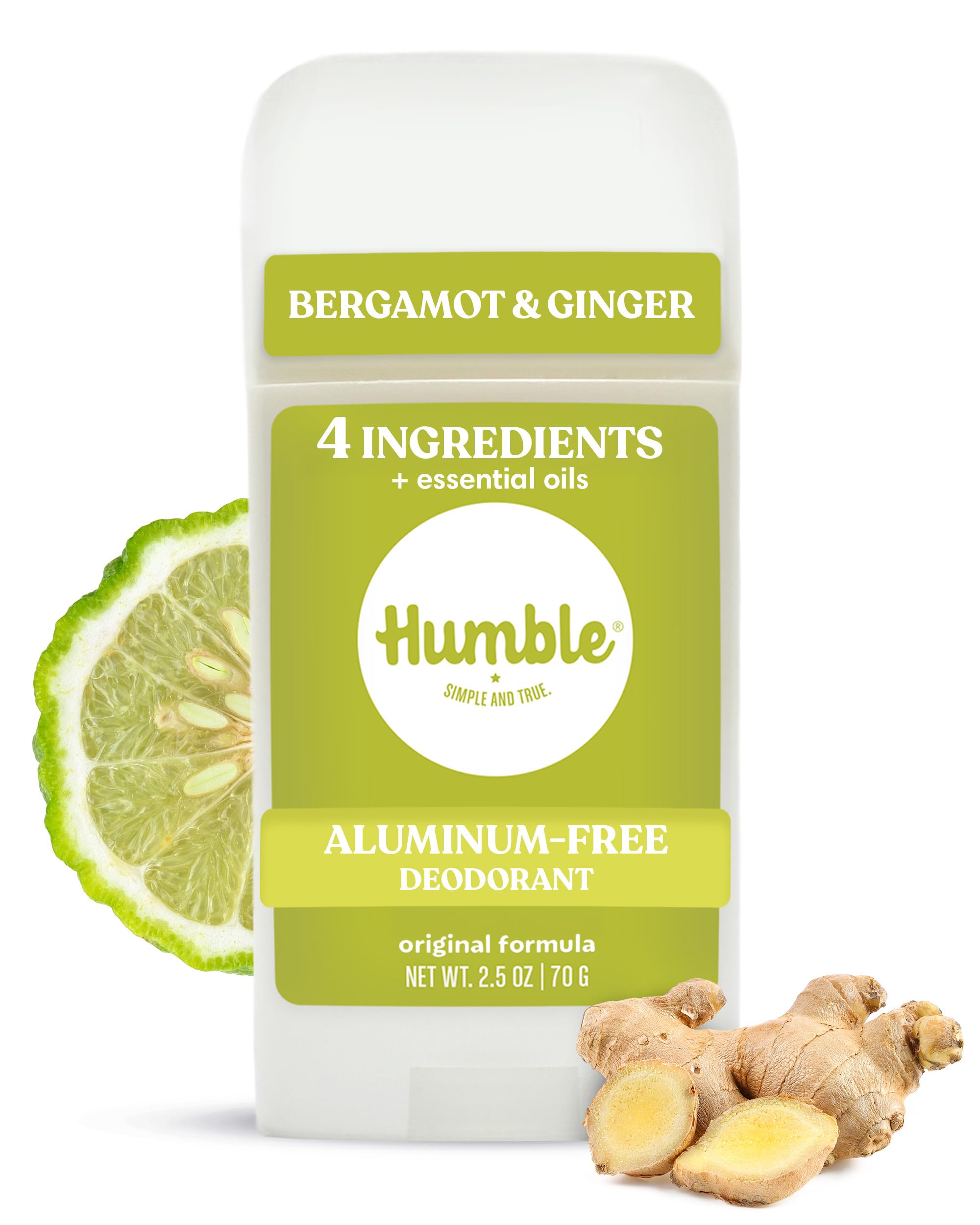 Humble tout déodorant naturel, l'aluminium et paraben, Cruauté hommes et des femmes libres déodorant Bergamote et gingembre 1 paquet