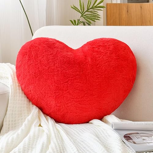 Almohada de corazón, almohada suave en forma de corazón rojo, bonita almohada decorativa de piel de conejo sintética, cojín de felpa de corazón de