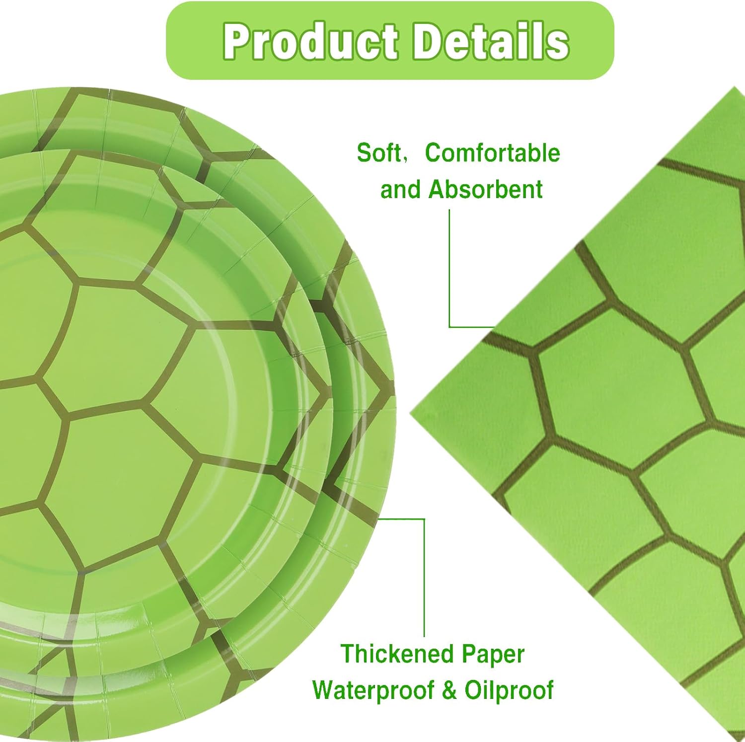 Green Party Supplies - 25 Turtle Green Paper Plates & Napkins Sets, 175 Pcs Turtle Party Decorations