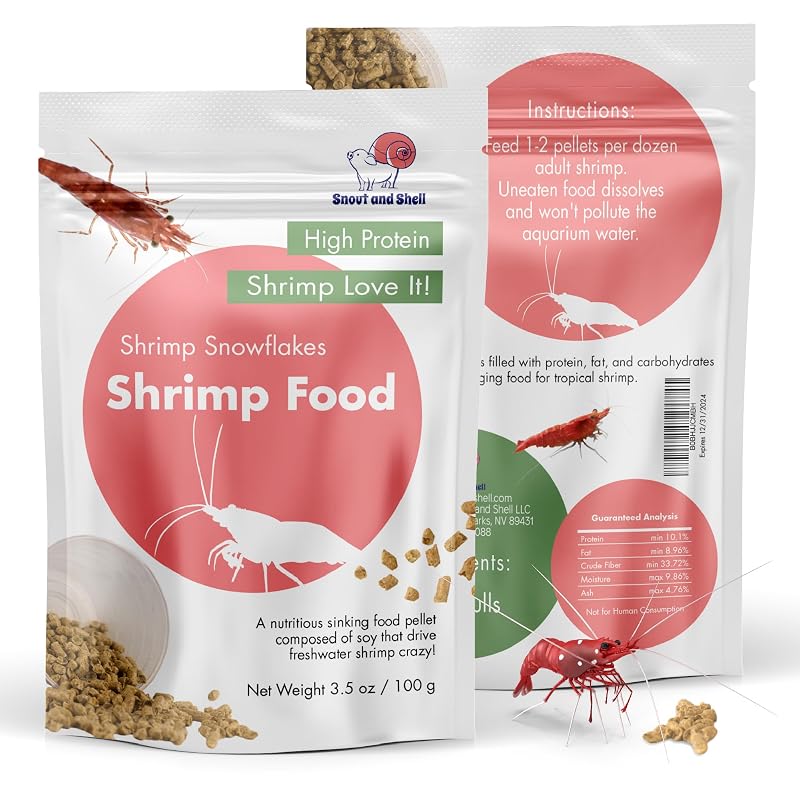 Alimento para camarões de aquário em pellets submersíveis de soja Snout and Shell, aproximadamente 99 g