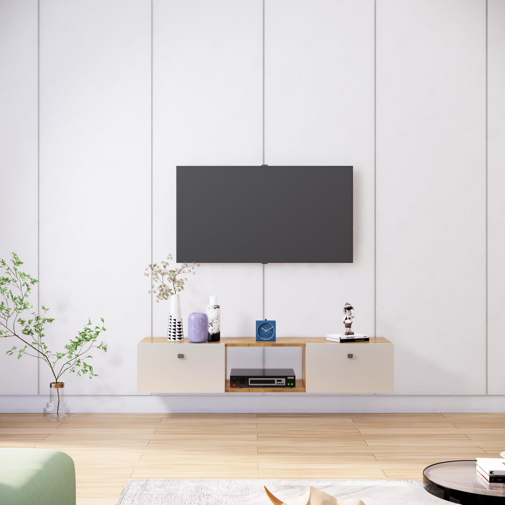 Bniture TV Unit for Living Room, Bedroom Unit Cabinet Wall Mount Ideal for TV Upto 30 to 65" (Giant Wood & Frosty White) (B0CK5TC9WC) Amazon Price History, Amazon Price Tracker
