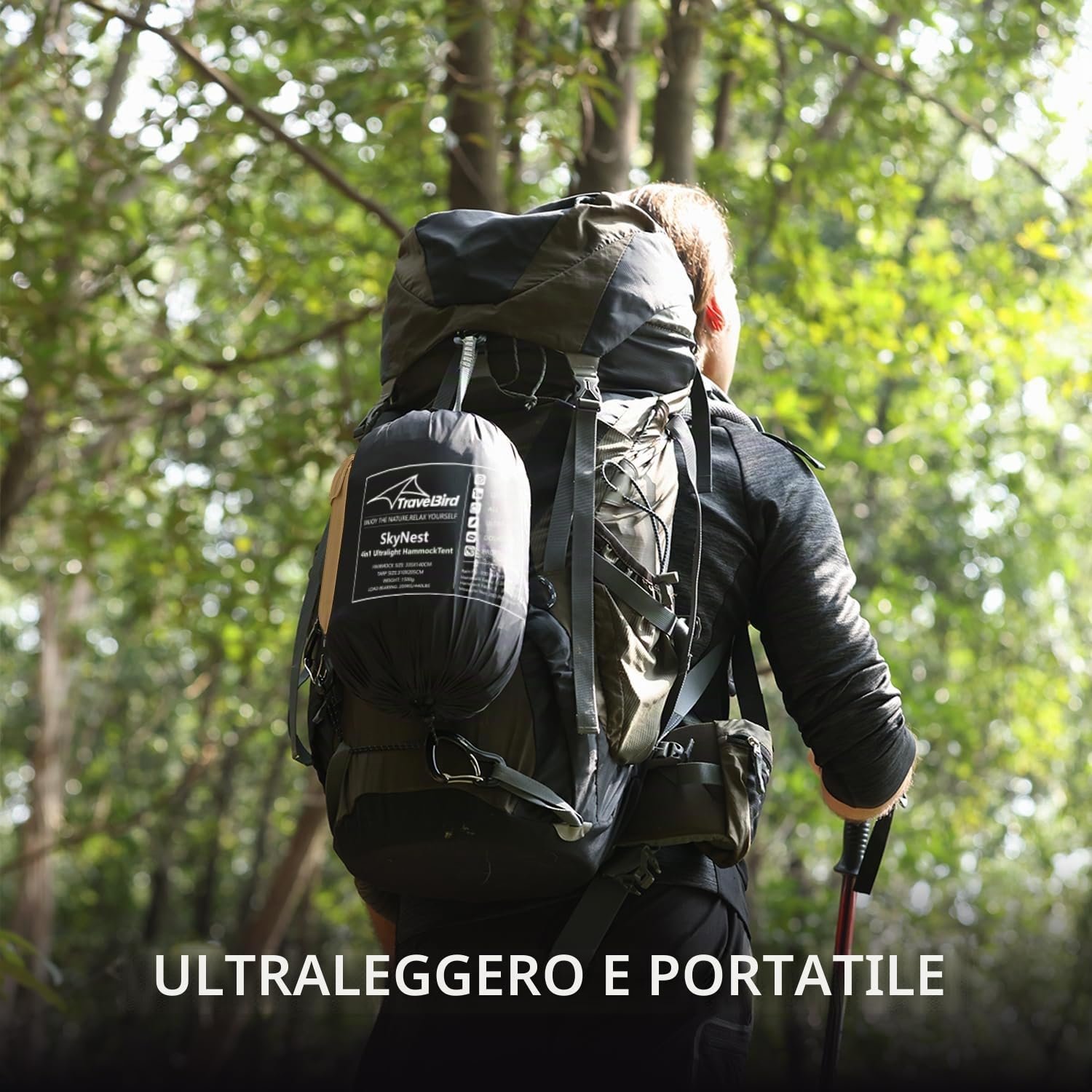 Skynest Amaca 11Ft con Rete e Telo Antipioggia, Hammock Tenda da Campeggio 4 In 1, Amache Portatile Ultraleggera a Doppio Strato con Corda di Colmo per Campeggio e Attività All'aperto