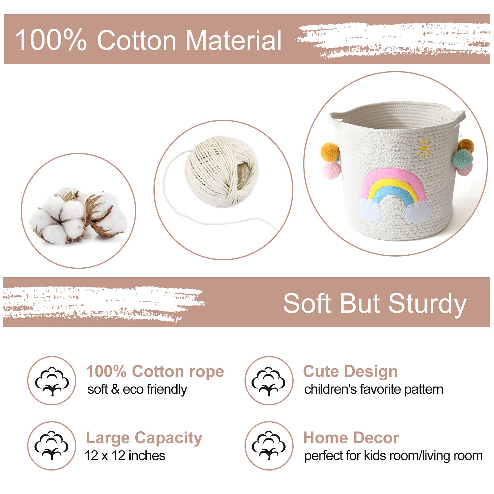 Set 3 Cestini Portaoggetti In Corda Cotone - Per Bambini, Soggiorno, Giocattoli - Foto 3