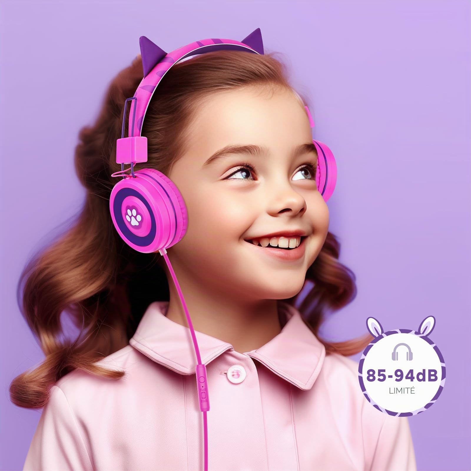 JYPS Écouteurs pour Enfants, Oreilles de Chat Mignon Écouteurs pour Enfants, garçons/Filles filaires, 2-12 Ans réglable Tout - Petits écouteurs, Pliable 3,5 mm Jack Casque pour iPad/Fire Tablet