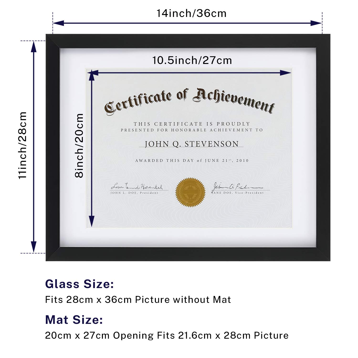 ONE WALL Tempered Glass 14x11 inch Certificate Diploma Document Frame with Mount for 8.5x11 inch