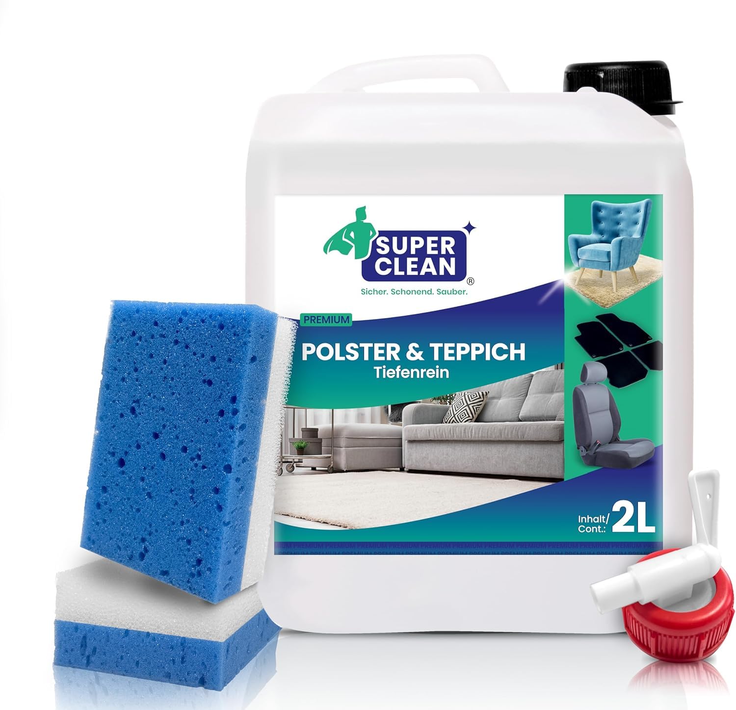 QM Cleaner Kit Nettoyant Tissus & Tapis – 2x500ml + Brosse + Microfibre – Enlever Taches & Odeurs