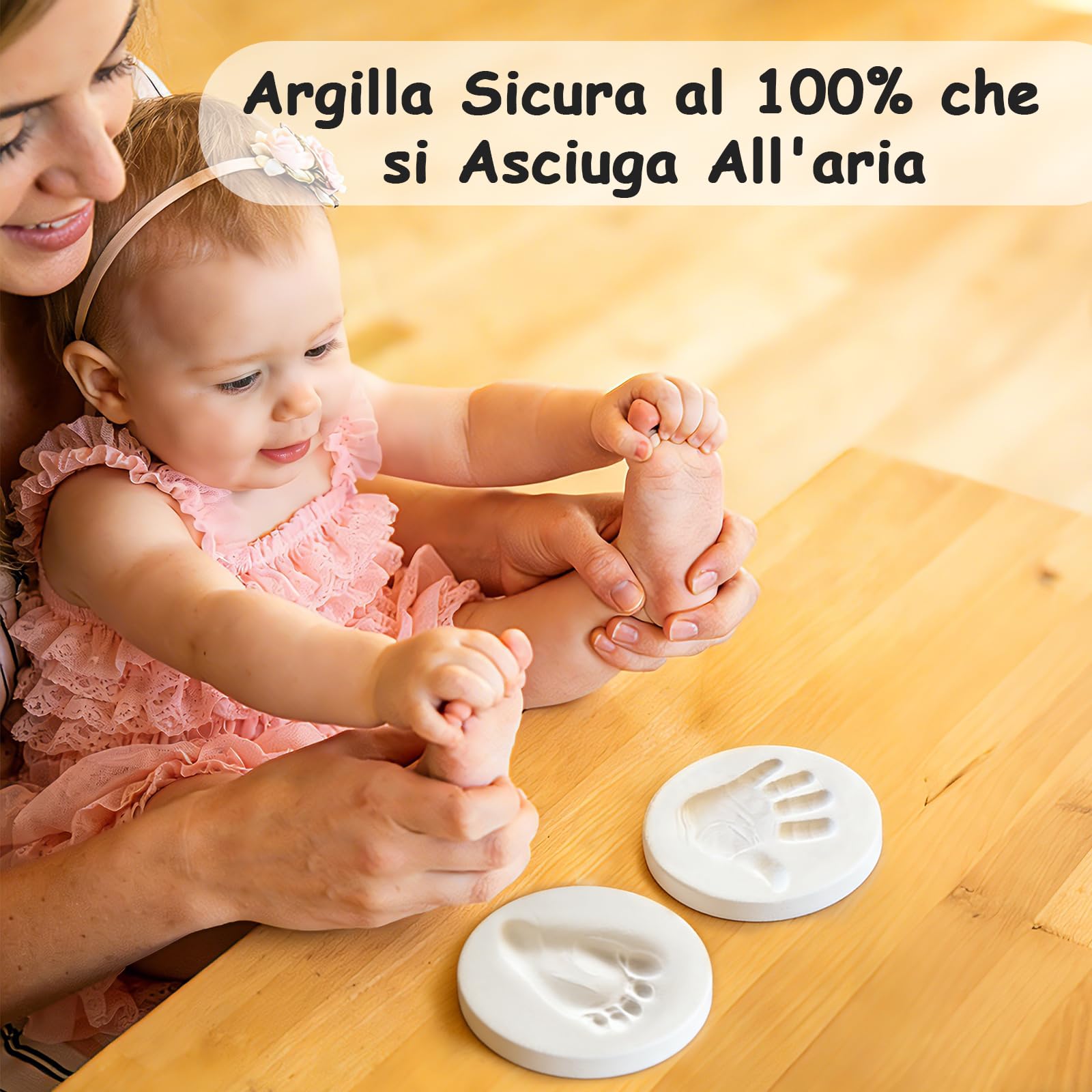 Cornice Impronta Mani e Piedi Neonati con Argilla, Cornice Impronte Neonato Personalizzabile,Kit Impronte Neonato Ideale per Regalo Neonato Maschio e Regalo Neonata Femmina-Quercia
