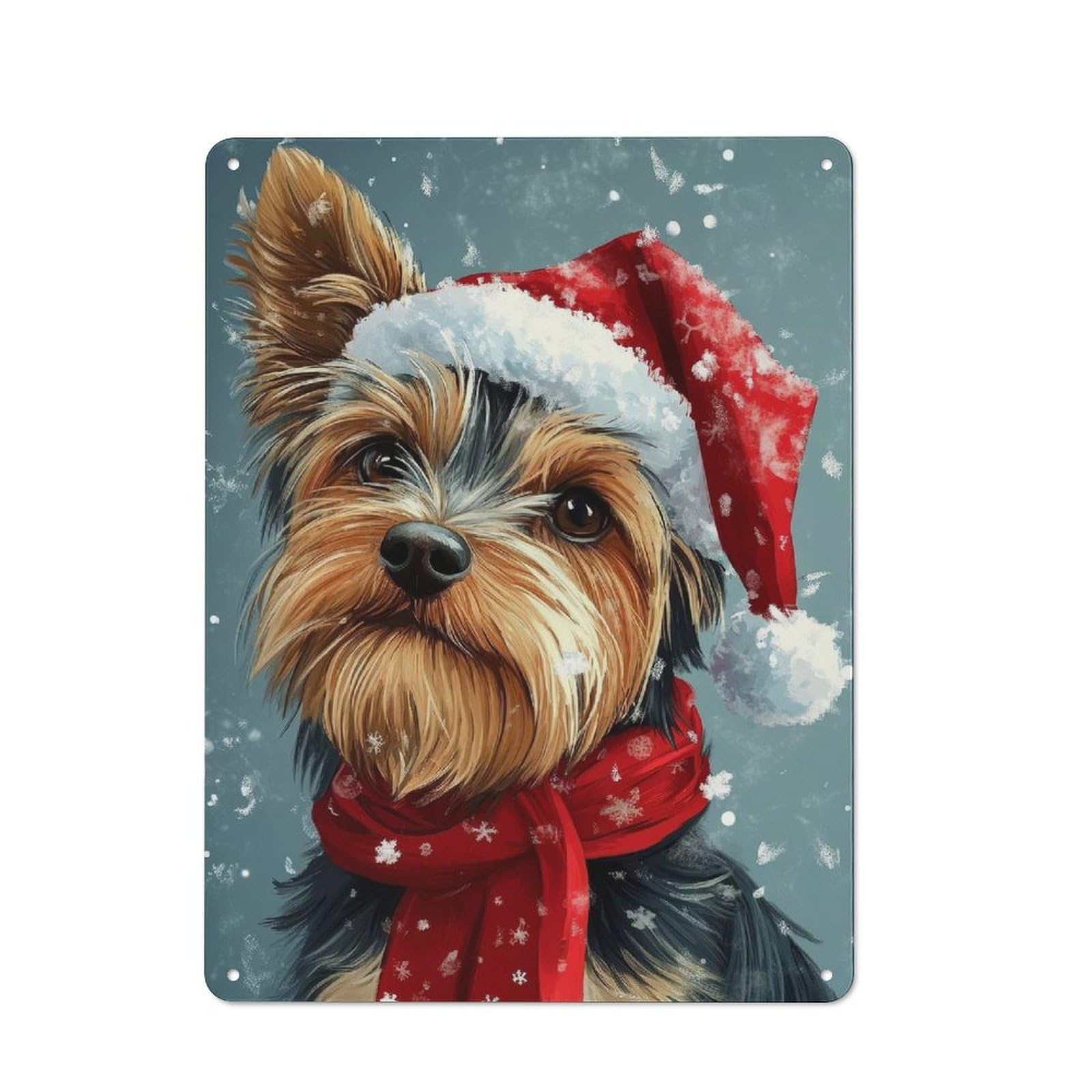 Junmoney Yorkie Christmas Portrait Yorkshire Terrier In Santa Hat Industrial-Style Metal Sign 40X30cm For Home Bar Wall, Housewarming Wall Decor For People Furnishing Home Bar