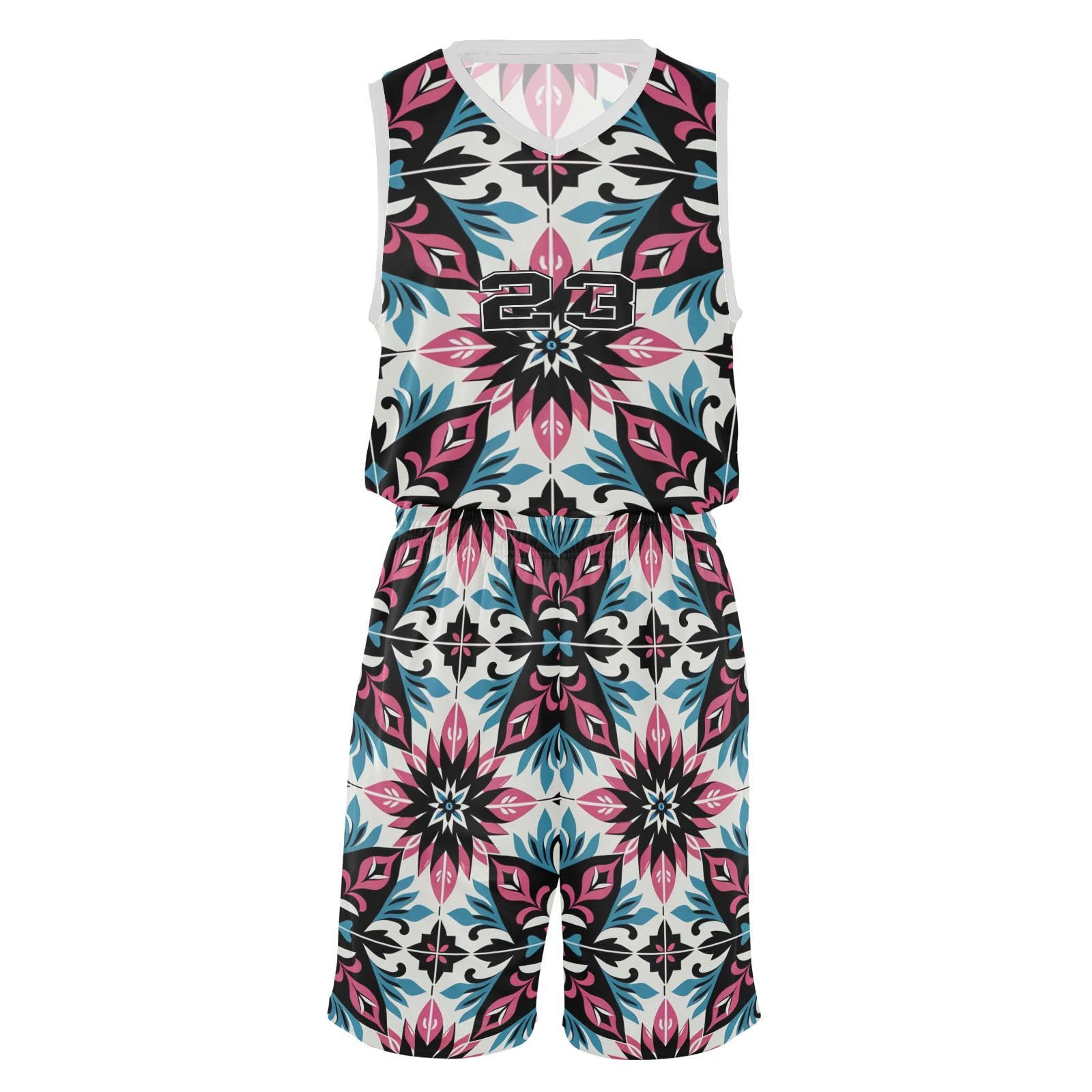 FLildon Mexican Tile Art Boys Basketball Jersey Set Tank Top Shorts Tracksuit Sport Training Suit for Kids, L