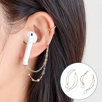 2 Pairs Hearing Aids Clips, Metallic-Tone Earring Clips with Pearl & Colorful Beads Universal BTE Anti-Lost Lanyard Protector Holder Chain Cochlear Implant Accessories Hearing Aid Jewelry