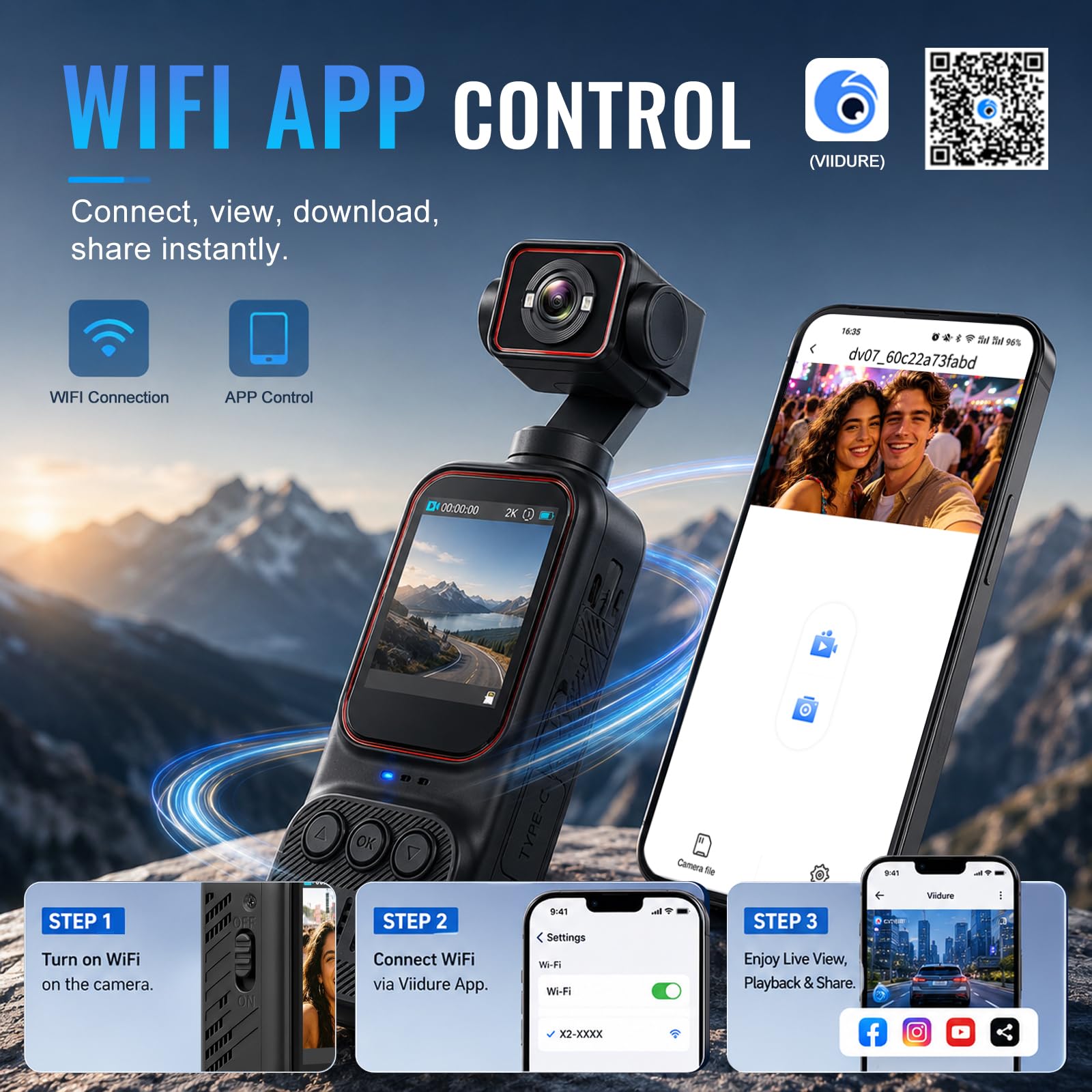 NHOPEEW 2K Vlog Camera con Display da 2 Pollici, POV Wi-Fi Pocket Camera