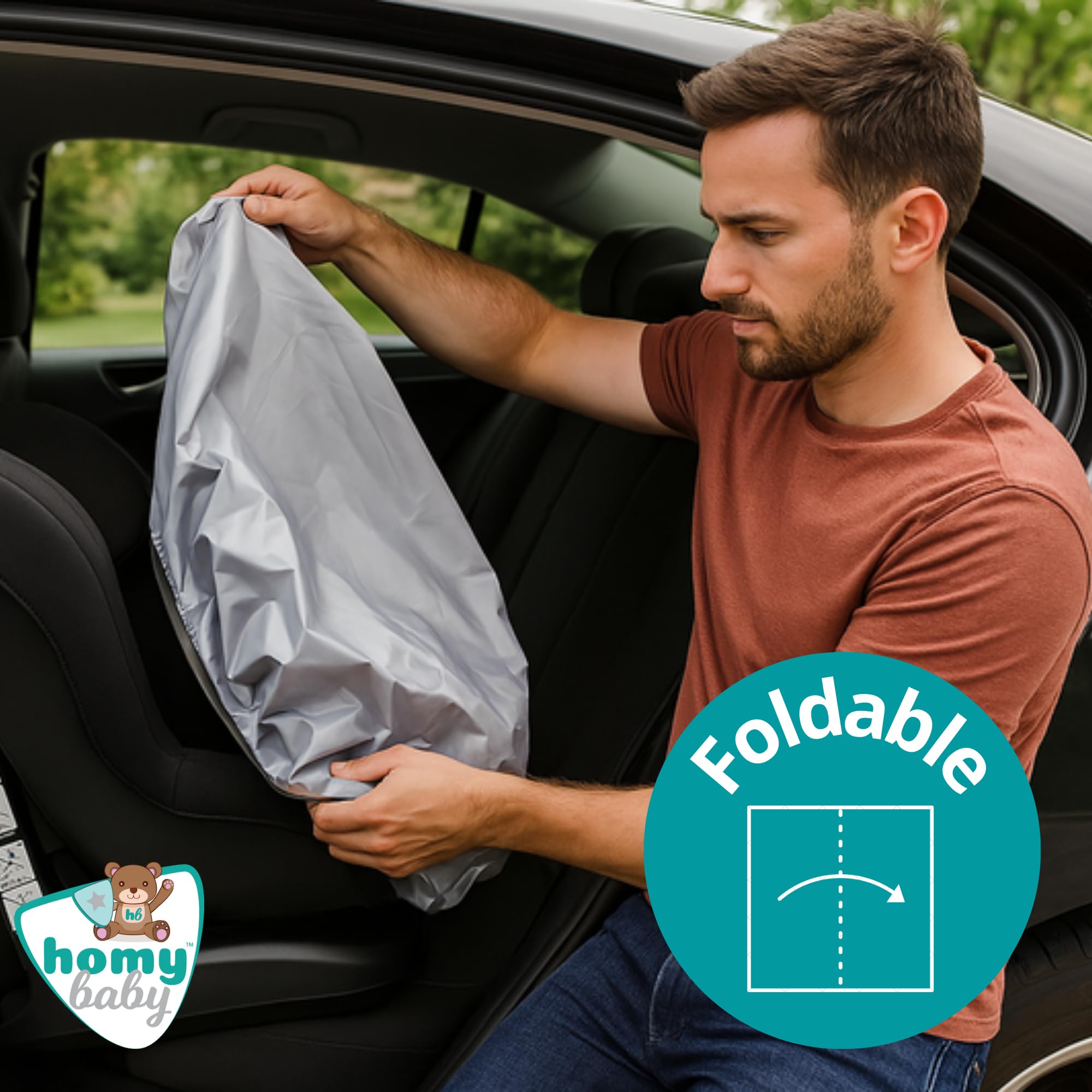 HOMYBABY® [2 unidades] Funda Antitérmica Silla Coche Bebe UNIVERSAL - Protección Solar Anti-UV - Reduce Calor hasta 25°C - Ajustable Grupos 0 1 2 3 - Protector Silla Infantil (Silver, X2)