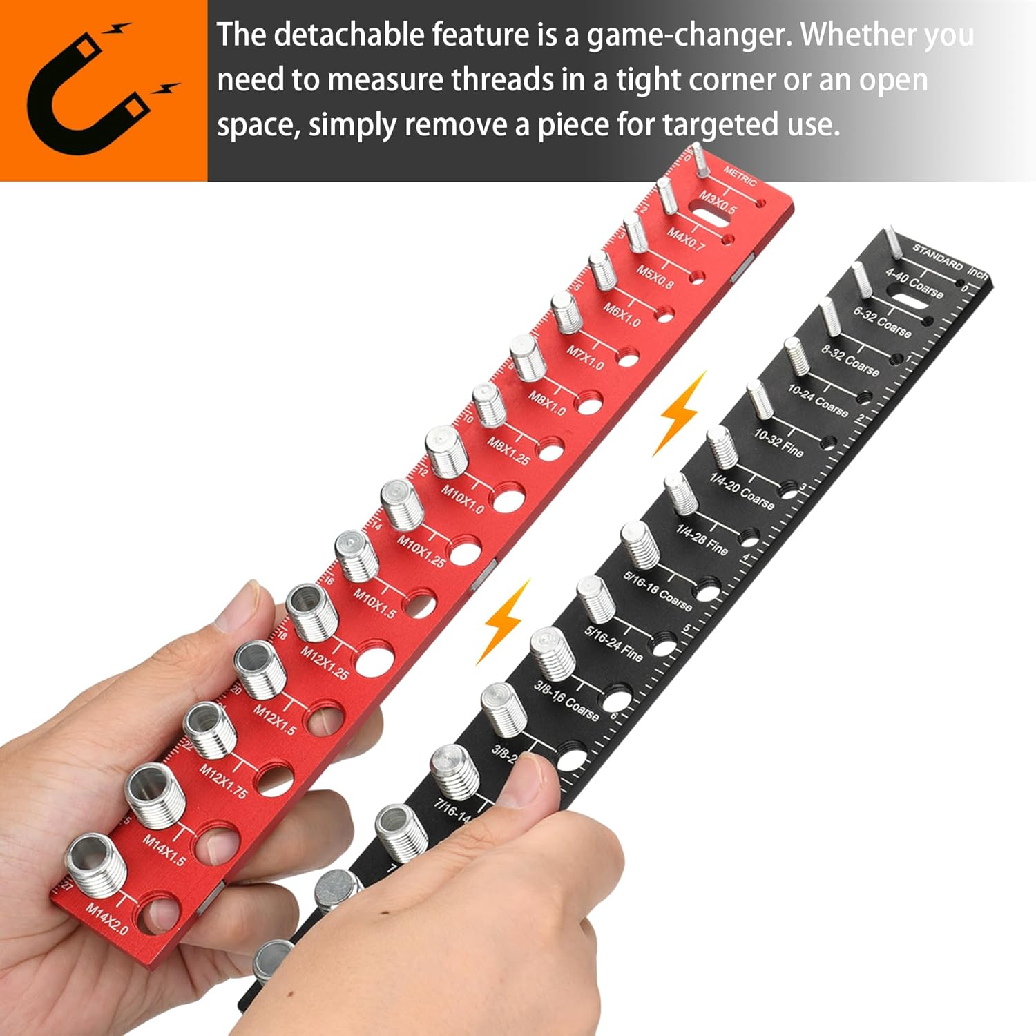 Nut and Bolt Thread Checker - Magnetic Detachable Thread Checker Standard and Metric Bolt Size Finder 30 Bolt and Nut Identifier Gauge Thread Gauge Screw Size and Thread Gauge Inch and Metric