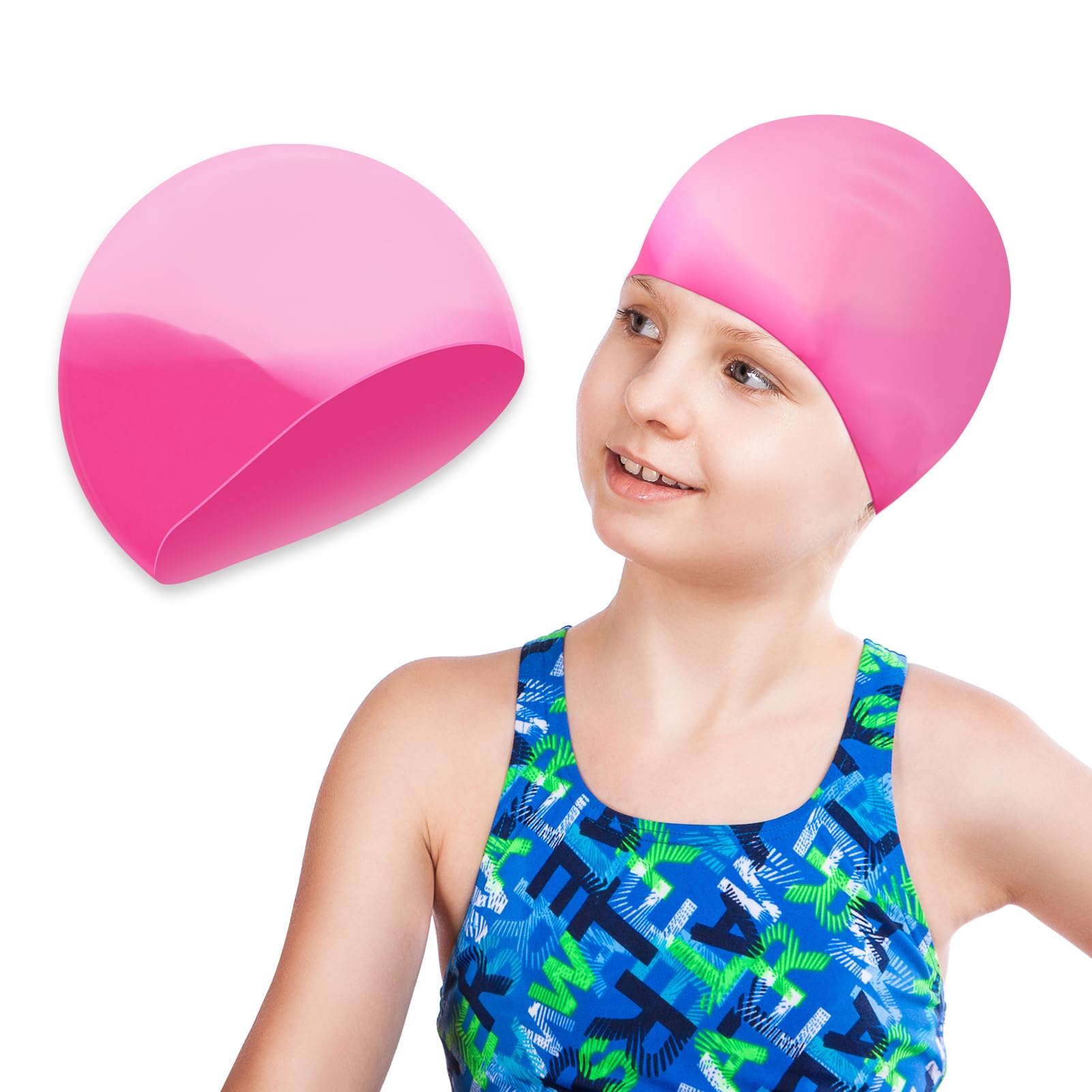 Gorro Natación Silicona para Niñas Niños 4 a 12 Años, Gorro de Piscina Elástico Colores para Cabello Largo y Corto, Gorro de Natación Impermeable para Juventud