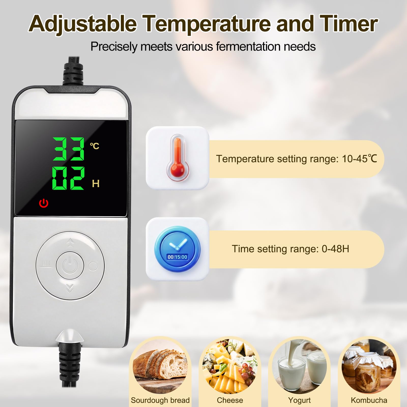 Boîte de fermentation avec chauffage - Armoire de fermentation électrique pliable avec capteur de température NTC 10-45 °C - Affichage numérique - Minuterie 0-48 h - Pour levain, pizza, yaourt, pâte à