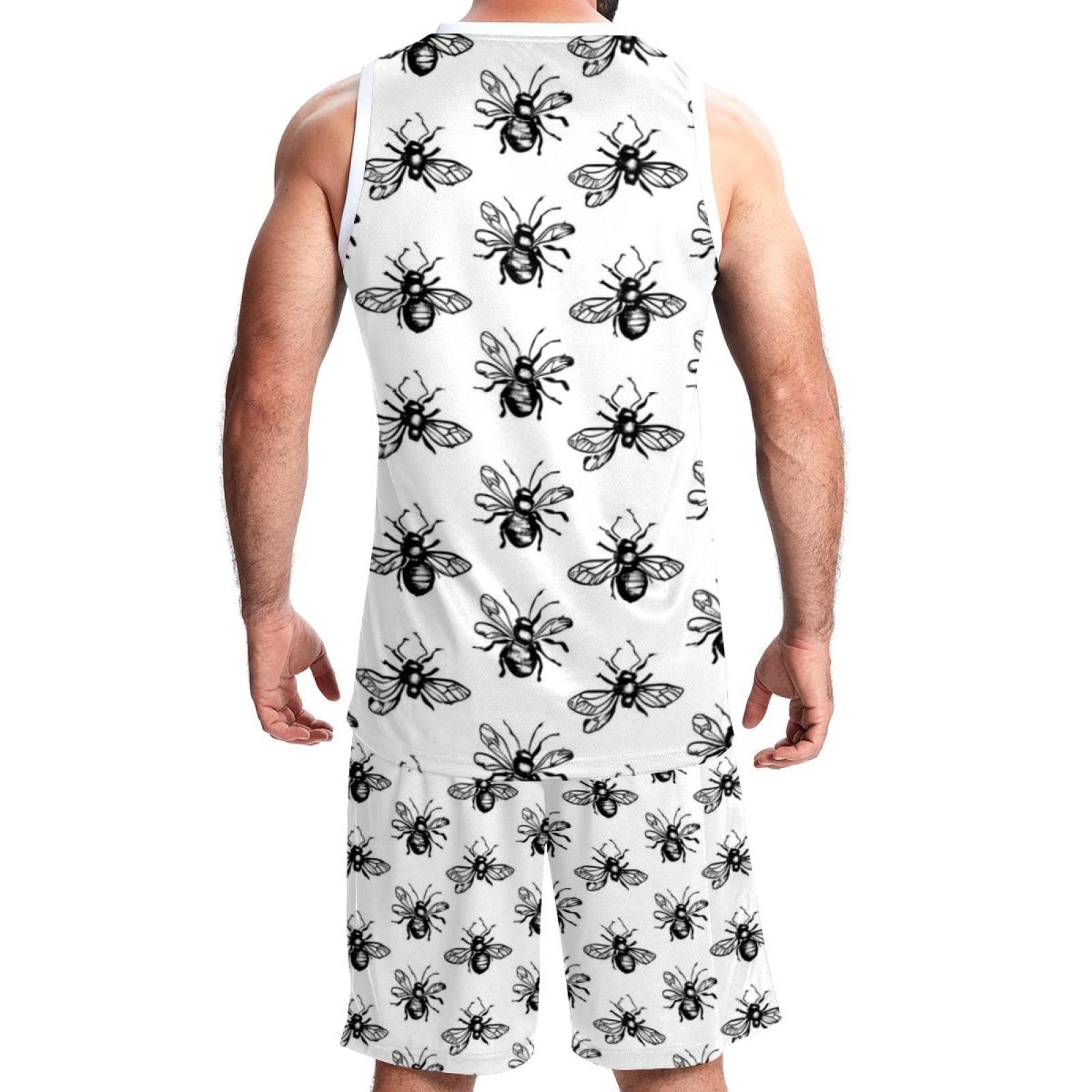 Tuta da basket da uomo con tasche, abbigliamento sportivo per uomini, uniforme della squadra, bianco e nero, semplice insetto, 5XL