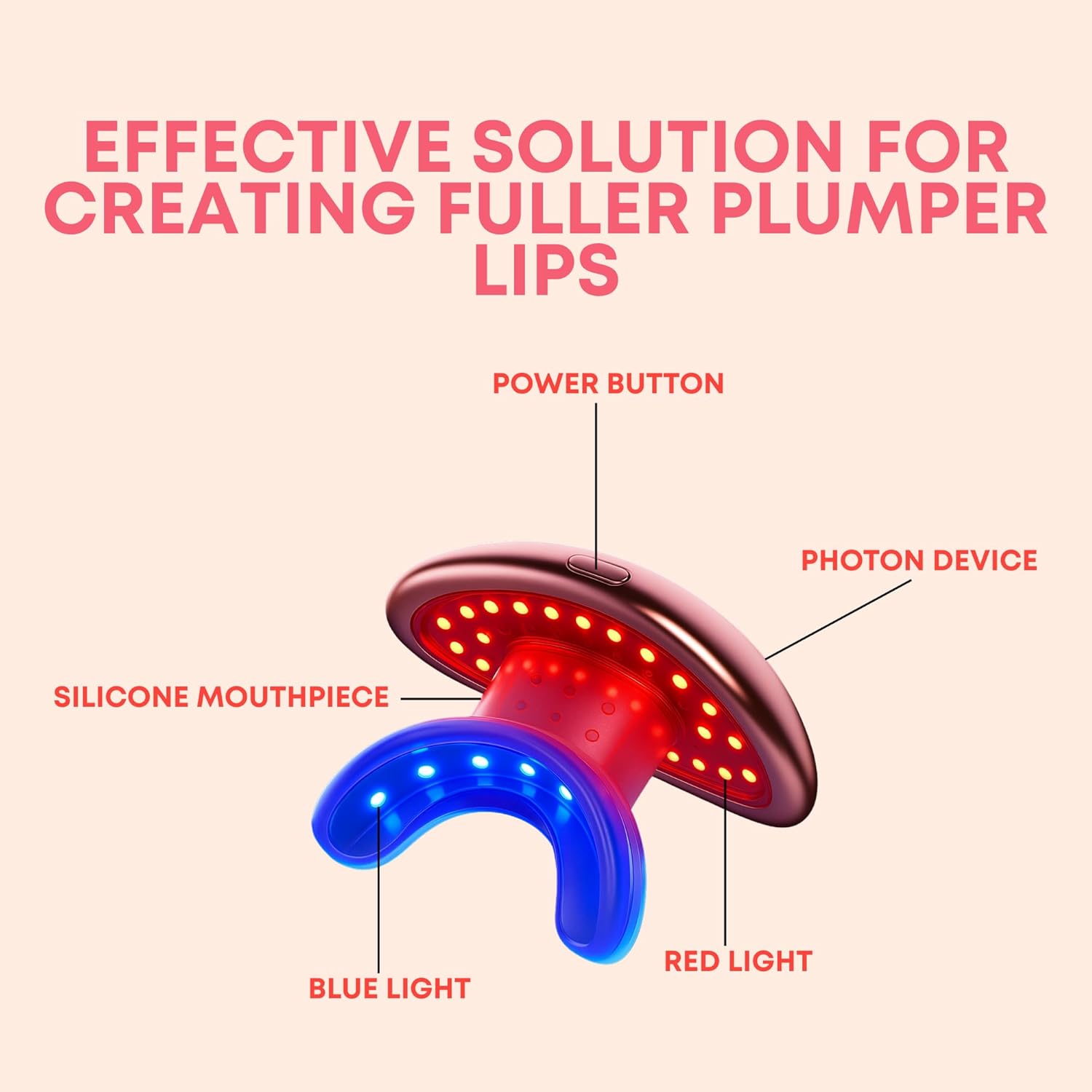 Rayvia - Red Light Therapy Device for Face, Lips - Lip Plumper - Collagen Booster - Anti-Aging Skincare Tool for Women - Fine Line Reducer - Blue Light Whitening Mouthpiece - Home Beauty (Rose Gold) - Image 6