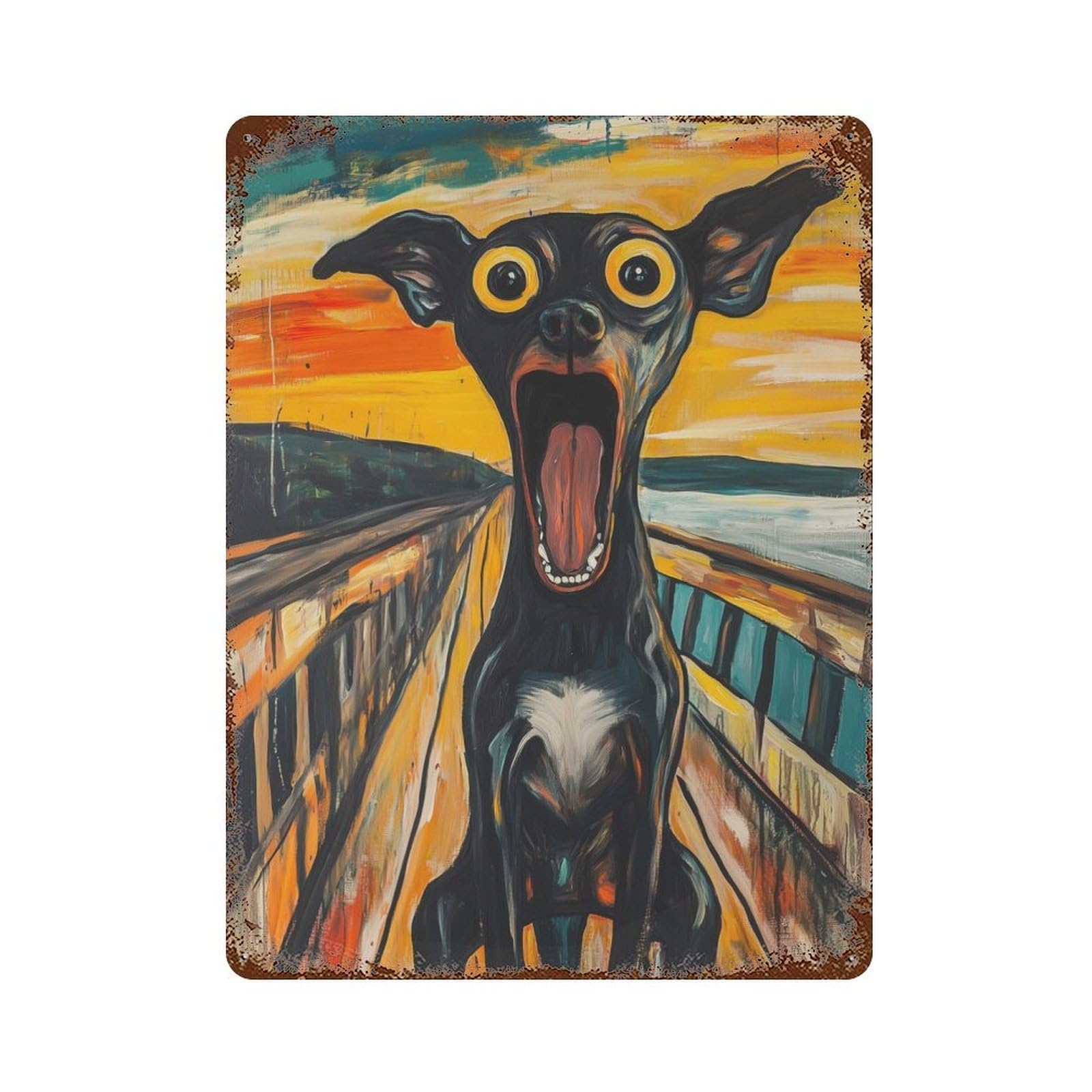 Dog Scream Painting Decorative Tin Sign 15.7"x11.8", Industrial Home Decor for Garage, Pub Or Kitchen