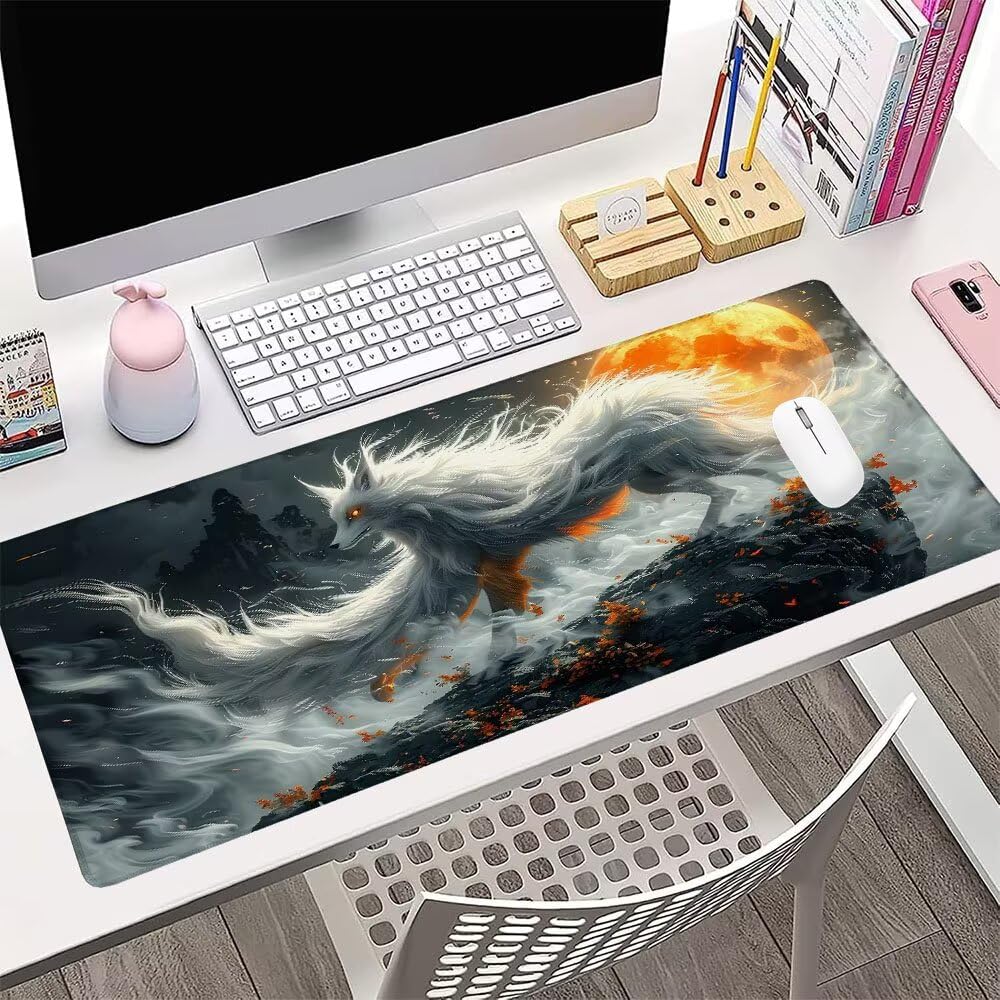 Alfombrilla de Mouse para Juegos, Nero, XXL, Antideslizante, Impermeable, Diseño de Volpe, Extendido, Grande, 1200x600x3mm, para PC, Laptop, Ufficio, Famiglia d-348