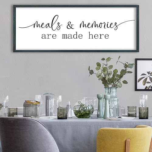 Miniatura 7 de FZMHASLWW Cartel decorativo de pared Meals and Memories Are Made Here, de 32 x 12 pulgadas, para comedor, cocina, arte colgante grande con marco de