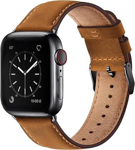 SUNFWR Leather Bands Compatible with Apple Watch Band 42mm 44mm 45mm 46mm 49mm for Men Women, Top Grain Genuine Leather Replacement Strap for iWatch Ultra 3 Ultra2 Ultra SE 3 SE2 SE Series 11 10 9 8 7