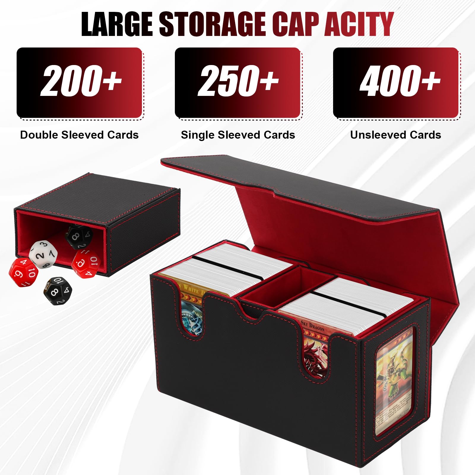 Tefola Caja de tarjetas de doble capa, caja magnética de alta calidad, caja de tarjetas de cuero con 4 divisores, capacidad para 200 tarjetas, caja de mazo Commander, compatible con tarjetas