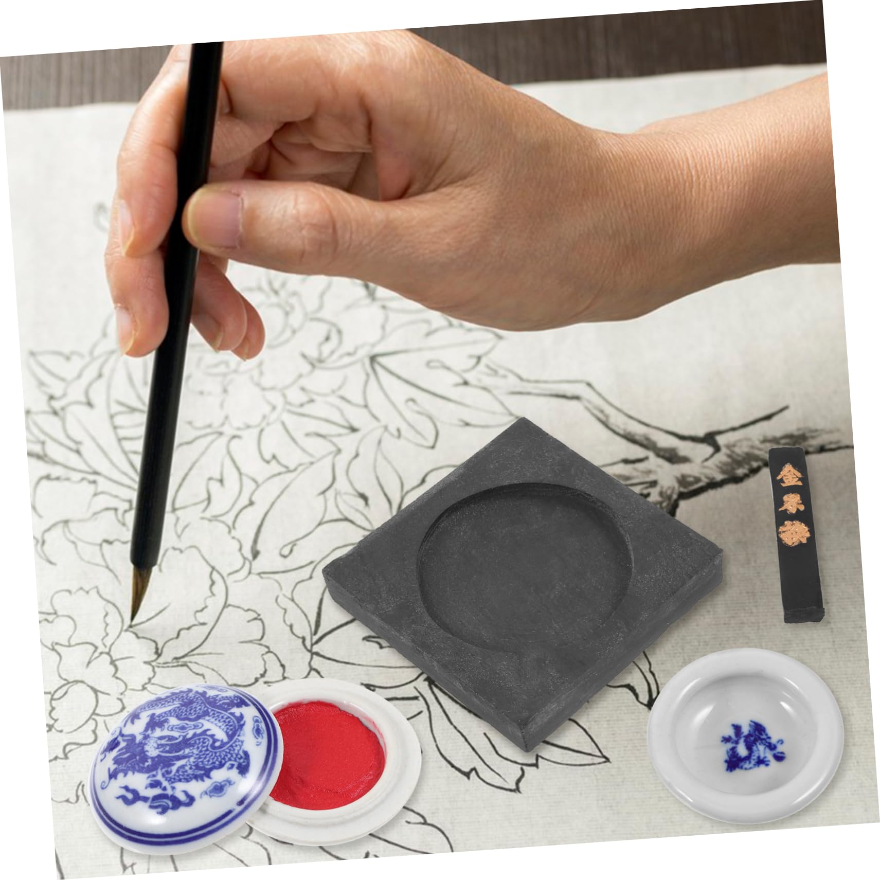 Pincel de caligrafía china, 3 juegos Cuatro tesoros del estudio Juego de caligrafía Tinta de caligrafía china Kit de caligrafía Accesorio de estudio Kits de pluma de caligrafía for principiantes Pince