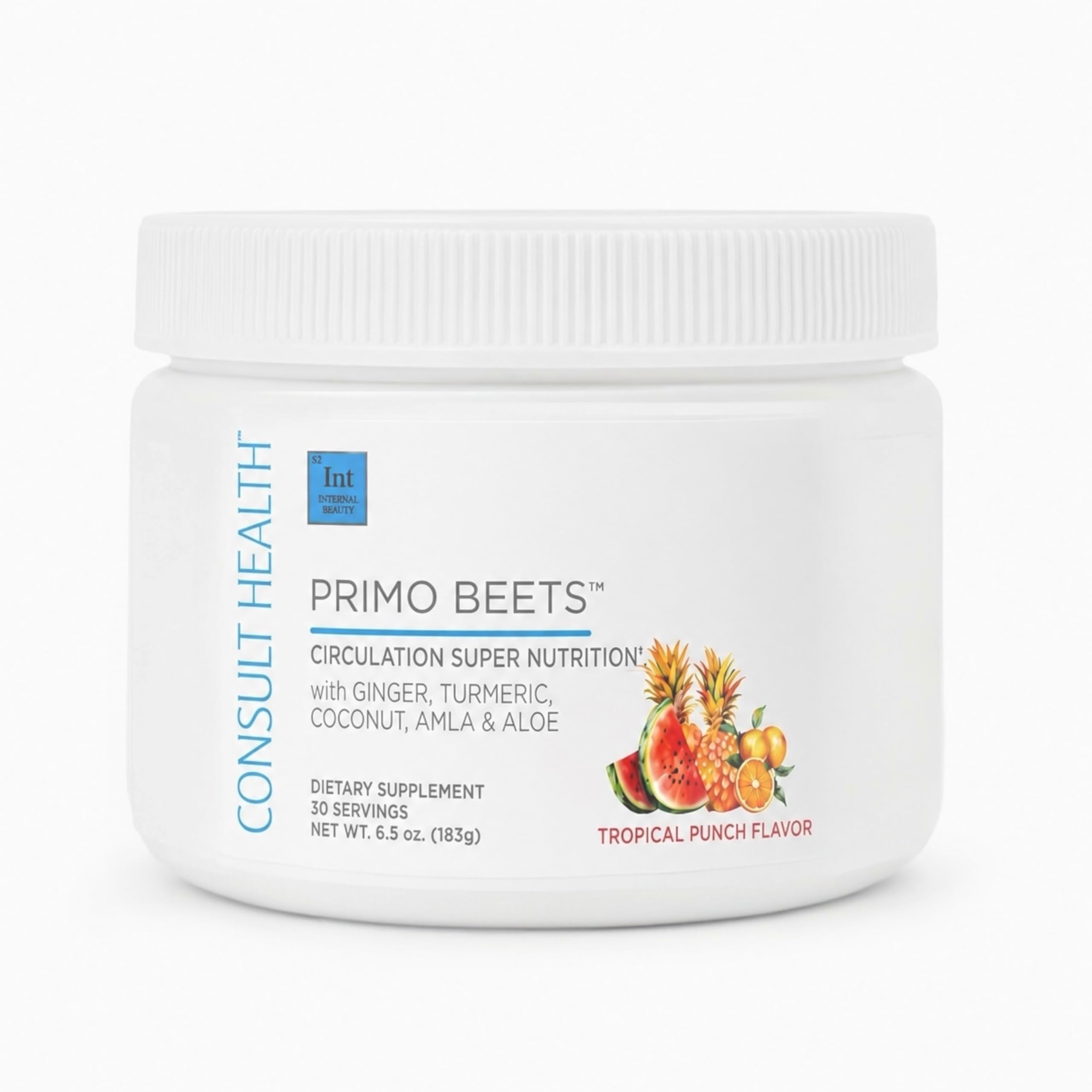 Consult Health Primo Beets – Suplemento em pó para pré-treino com beterraba e eletrólitos, sabor Tropical Punch, 30 porções