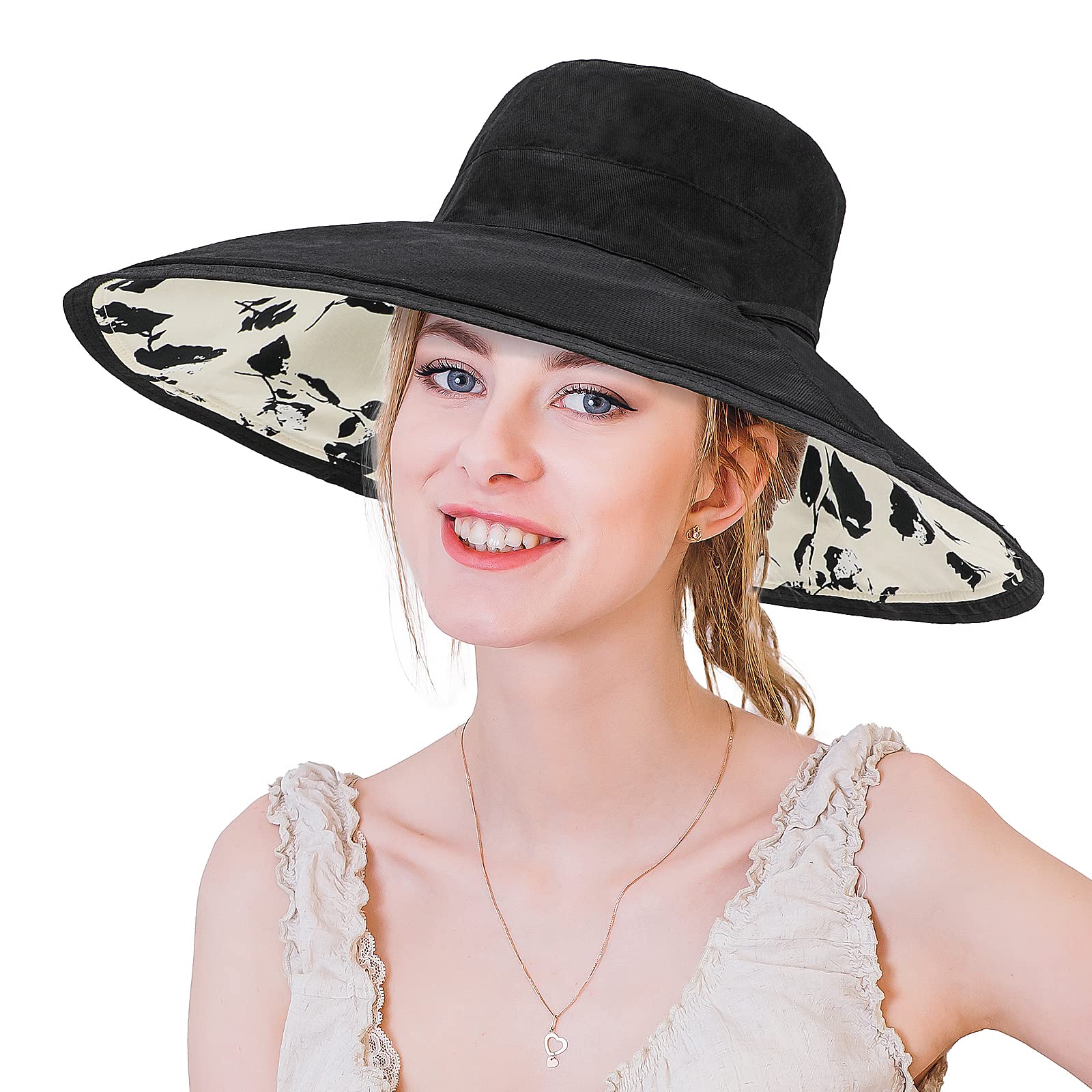 TAGVO Sombrero de Sol para Mujer, Gorra Transpirable ala Ancha protección UV Protege Cuello Cara, Sombrero Jardin Mujer Adecuado para Trekking, Gorro de ala Ancha de Algodón Sombreros