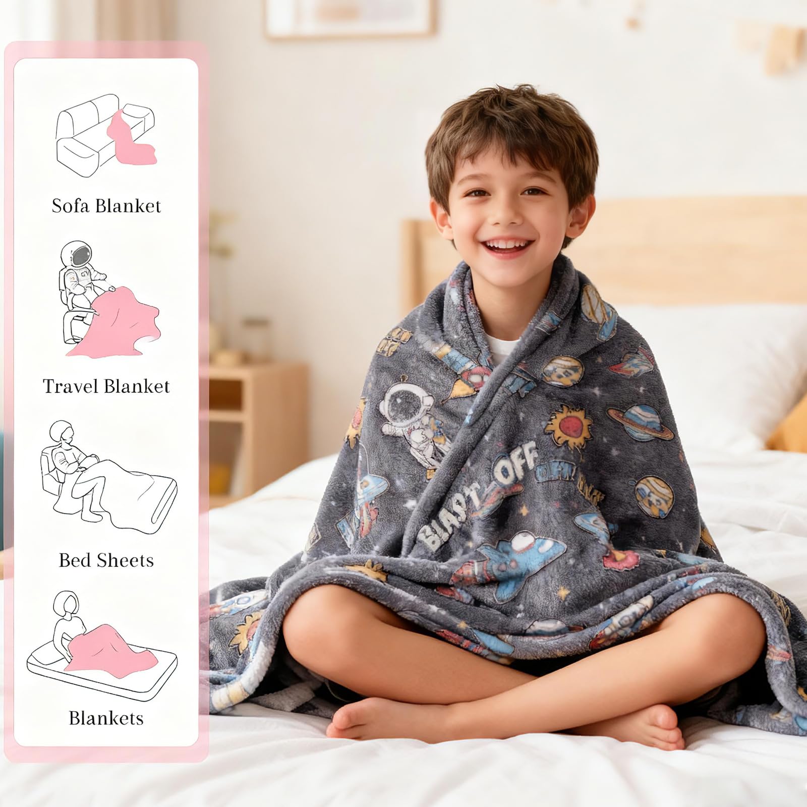Gary - Coperta per bambini, per bambini, motivo: animali marini, idea regalo 5, 6, 7 anni