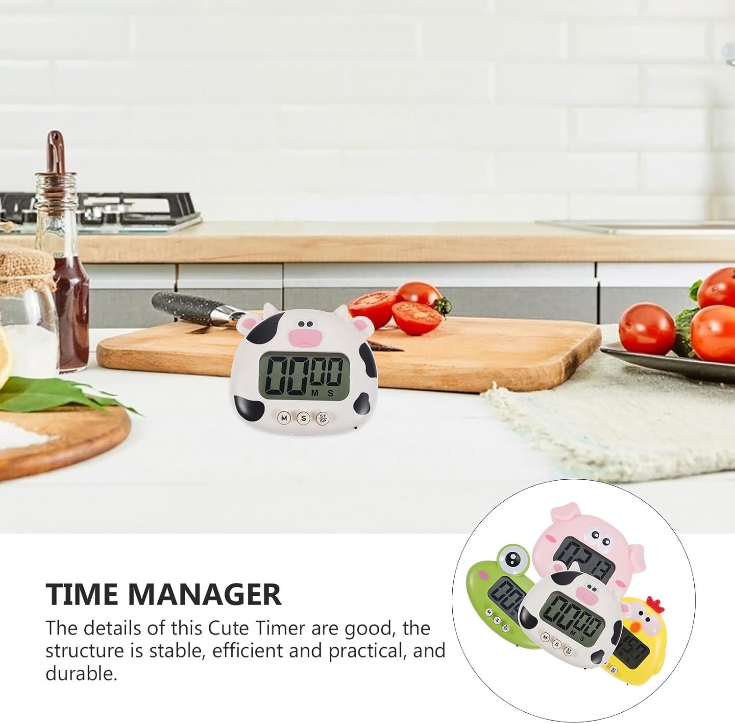 4pcs Cute Cartoon Animal Digital Kitchen Timer Magnetic Back Portable Study and Cooking Timer for Baking and Learning Time Management