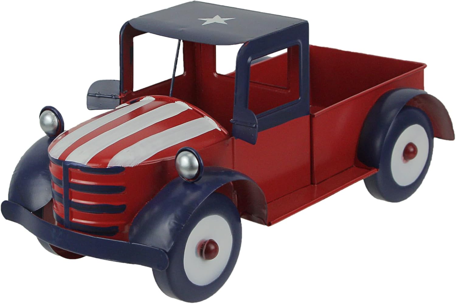 Rustic Red Metal Vintage Patriotic Pickup Truck Planter Antique Stars & Stripes, 14 Inch, T22437-RD