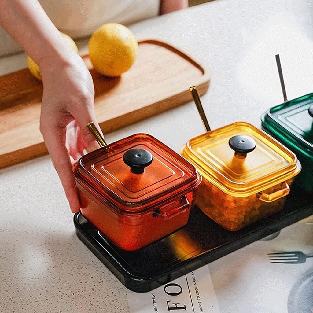 Gewürze Aufbewahrung Kunststoff-Gewürzbehälter-Set Mit Deckel, Löffel Und Tablett, Gewürzbox-Set, Küchengewürzbehälter, Zuckerdose Gewurzglaeser Gewürzglas