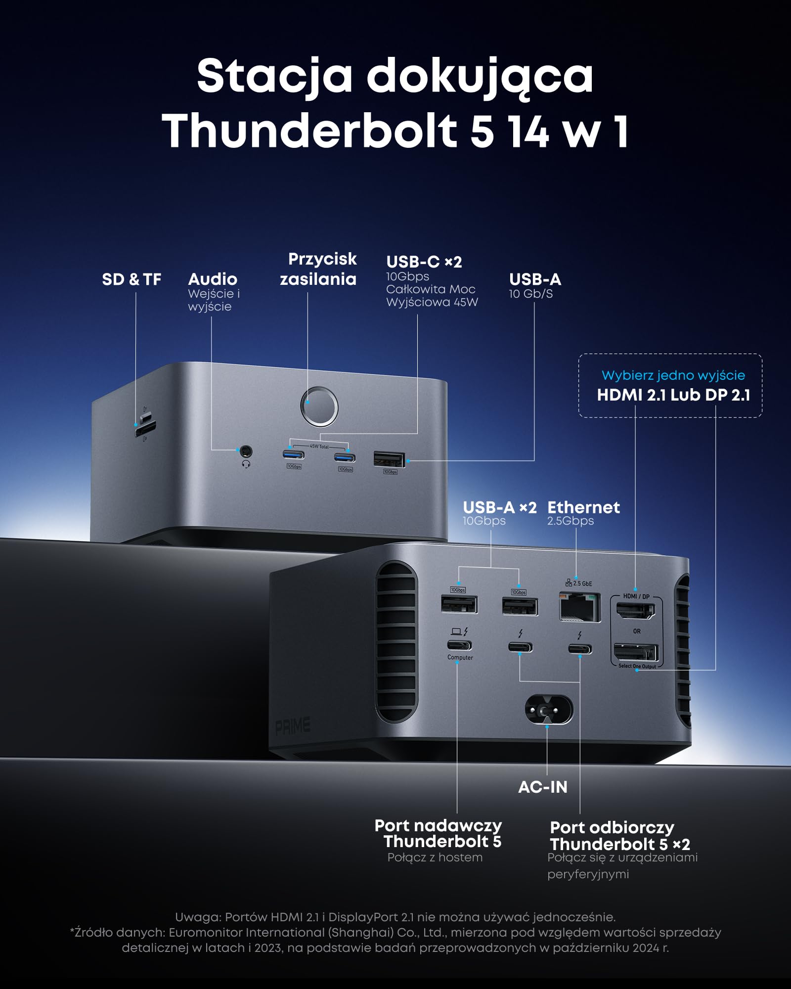 Stacja dokująca Anker Prime TB5, 14-portowa stacja dokująca
