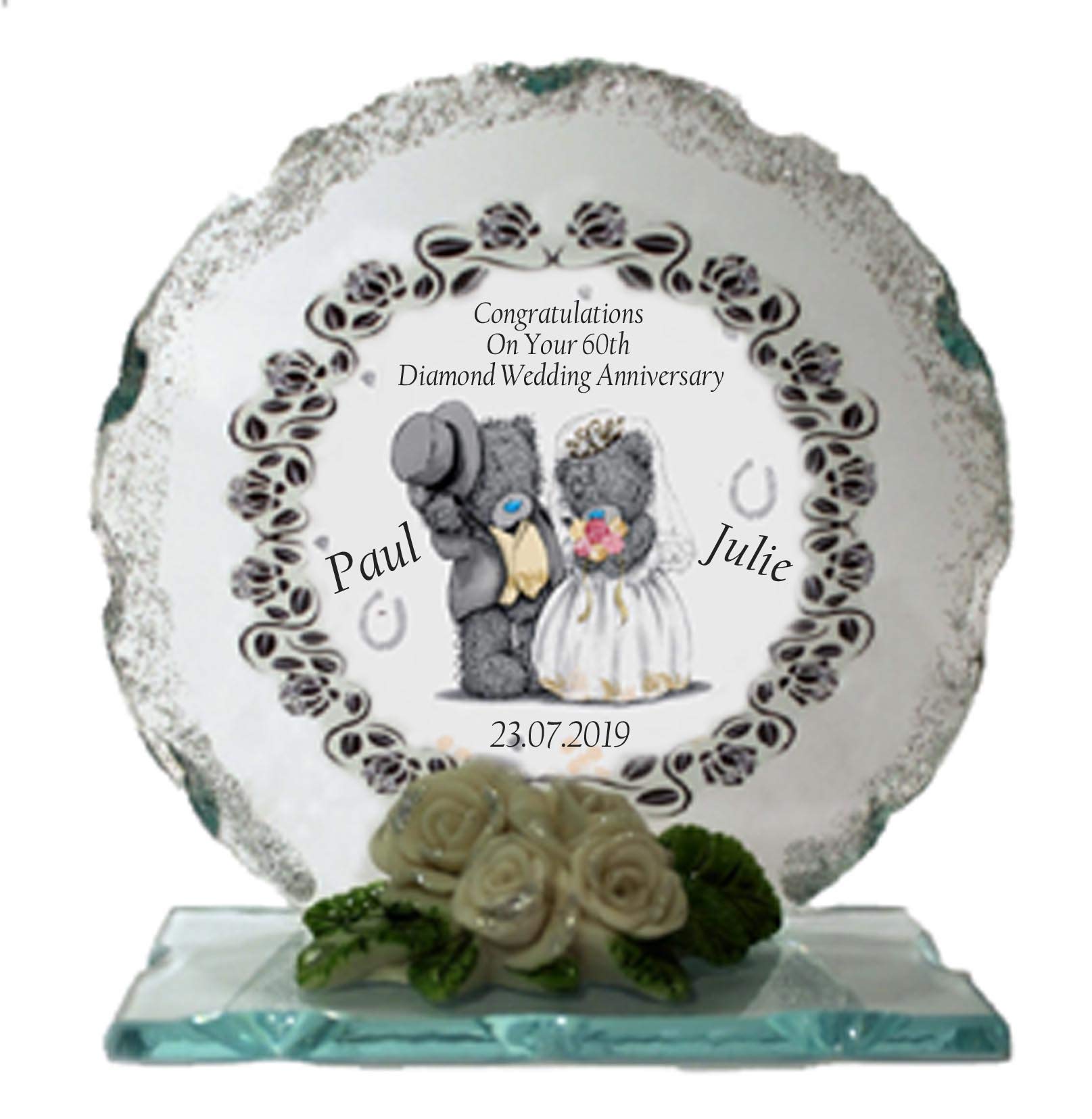 Cellini Plaques Clear 60Th Diamond Wedding Anniversary Personalised Gift Cut Glass Round Plaque