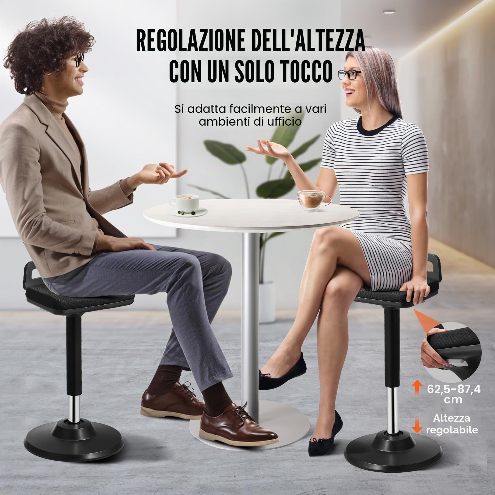 VEVOR Sgabello da Seduta Attiva con Maniglia, Sedia Attiva Carico max. 120kg Altezza Regolabile 62,5-87,5 cm Realizzata in Tessuto Elastico Schiuma, Sgabello Seduta Attiva per Scuole, Ufficio, Casa