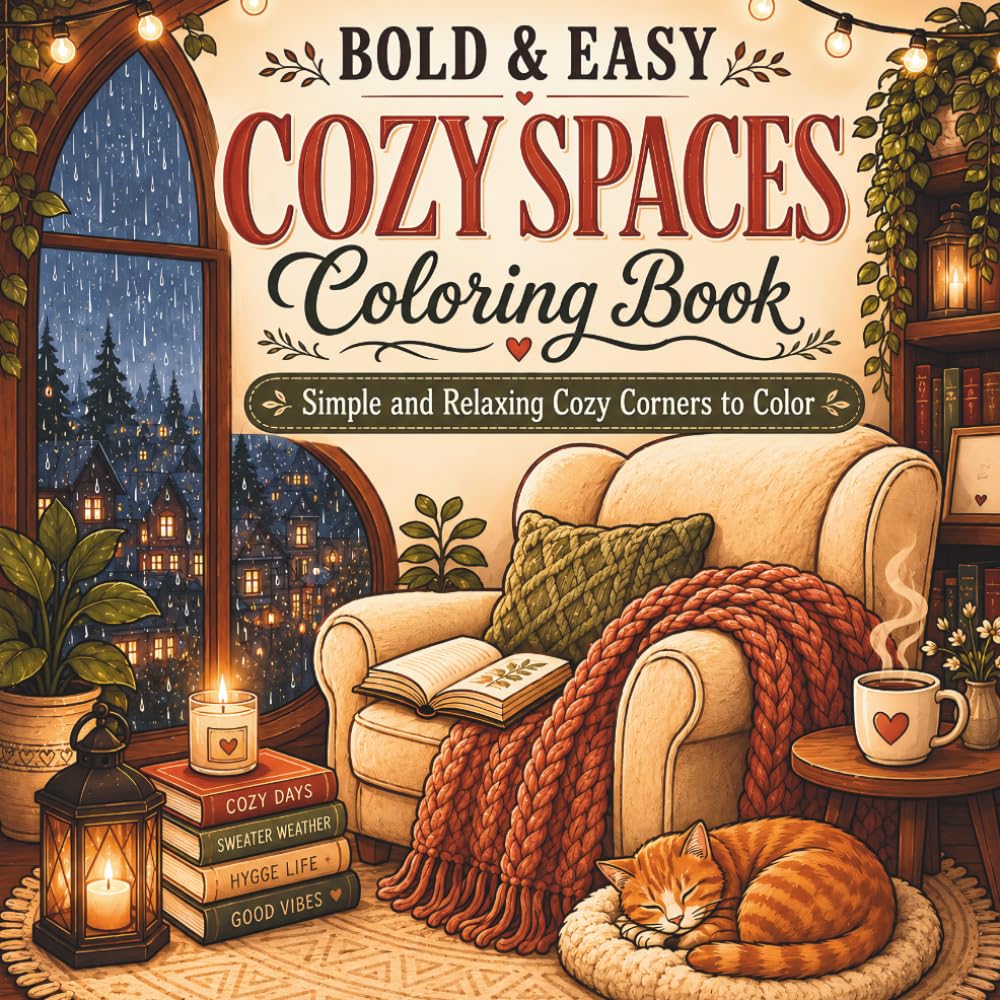Bold & Easy Cozy Spaces Coloring Book: Simple and Relaxing Cozy Corners to Color