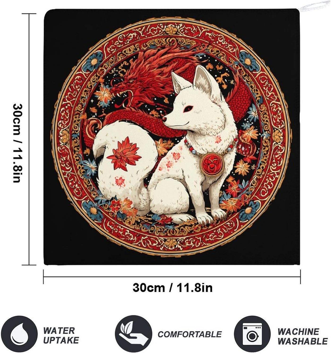 Japanese Foxes Dragon Foxes Hand Towels for Bathroom Handkerchief | Absorbent,with Hanging Loop,Kitchen Towels,for Home Hotel,Soft